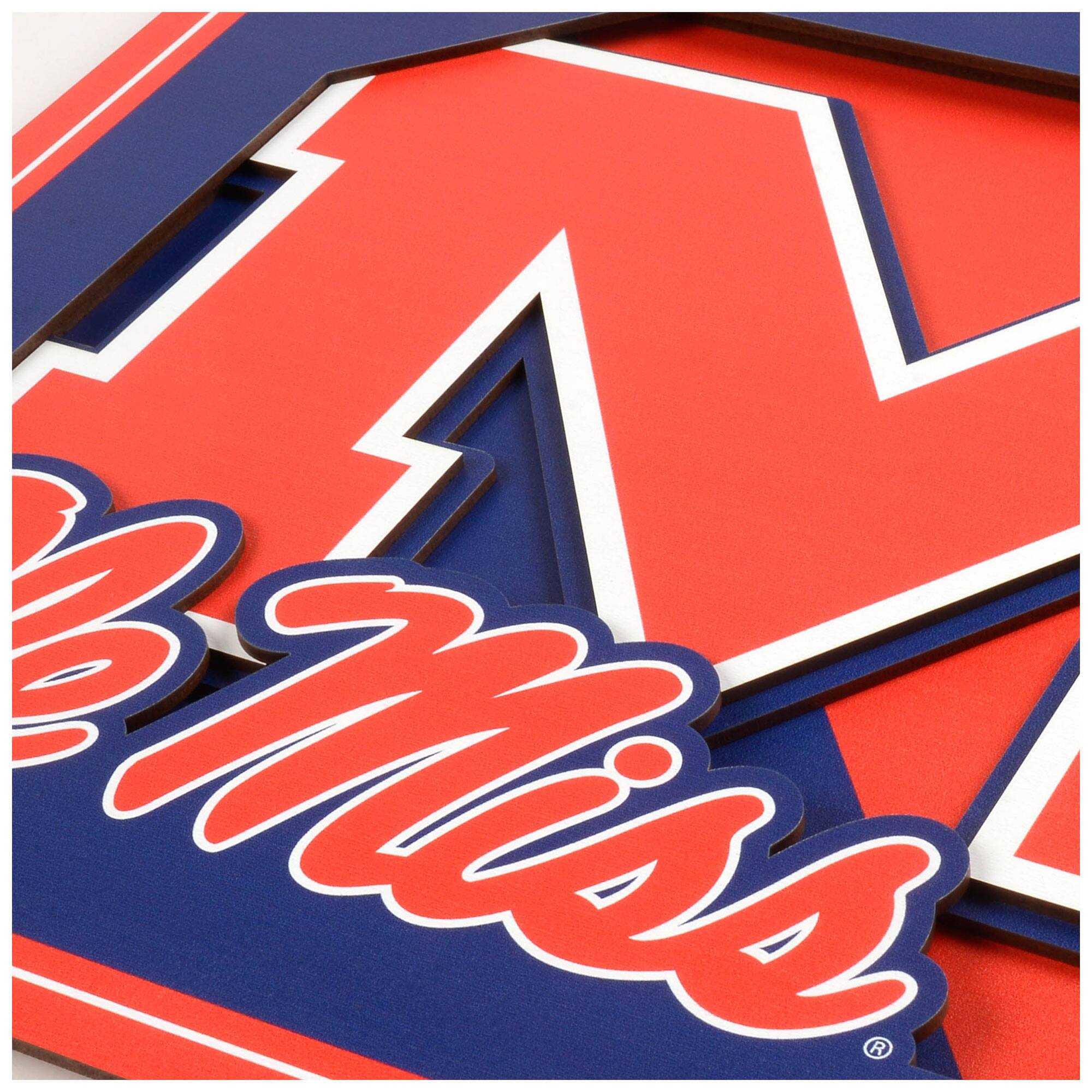 Alt View 1. YouTheFan - Ole Miss Rebels 12'' x 12'' 3D Logo Wall Art - Multicolor.