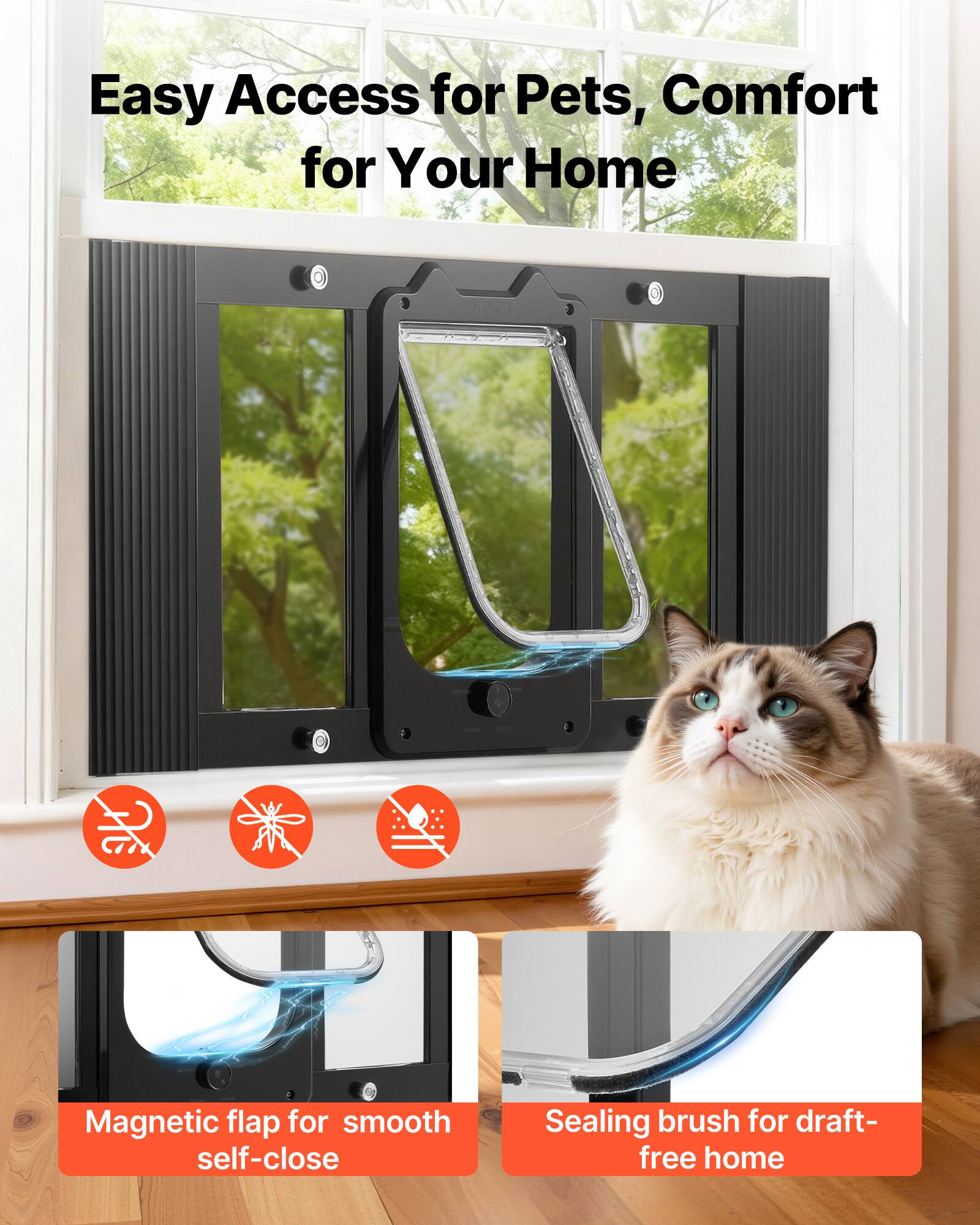 Easy Access for Pets, Comfort for Your Home

- Magnetic flap for smooth self-close
- Sealing brush for draft-free home