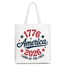 OrnamentallyYou - Patriotic America 1776-2026 Land of the Free Canvas Tote Bag, 250 Year Independence Day Celebration Gift - White