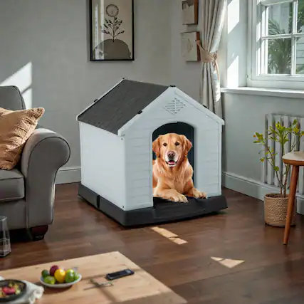 Front. Hivvago - Plastic Dog House for Small Breeds Featuring a Lifted Floor - Medium.