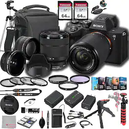Bundle - Sony - a7 IV Mirrorless Digital Camera 33MP w/ 28-70mmmm Lens ILCE-7M4K/B, 128GB Memory.43 Wide & 2X Lenses, Case. Tripod - Black