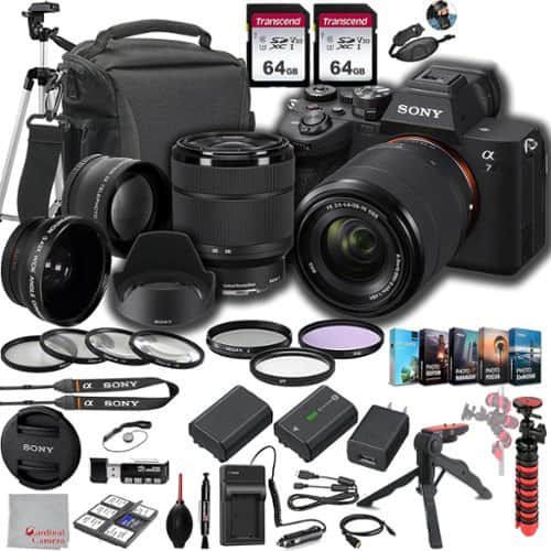 Bundle - Sony - a7 IV Mirrorless Digital Camera 33MP w/ 28-70mmmm Lens ILCE-7M4K/B, 128GB Memory.43 Wide & 2X Lenses, Case. Tripod - Black