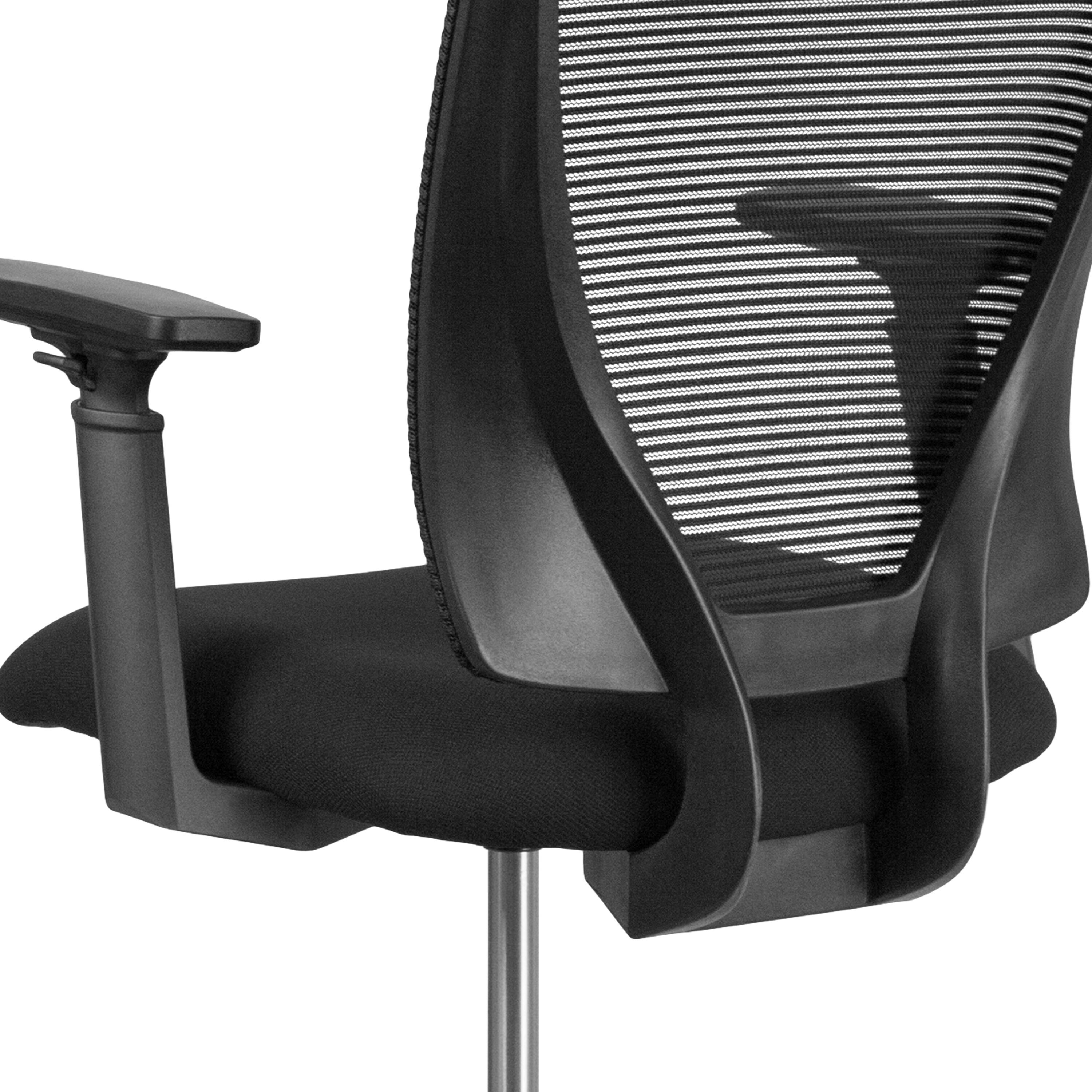 Alt View 8. Emma + Oliver - Ergonomic Mid-Back Mesh Drafting Chair with Fabric Seat, Adjustable Foot Ring and Arms - Black.