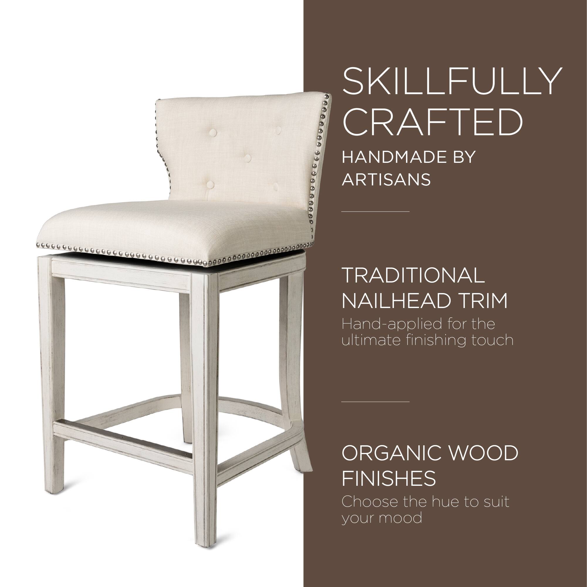 SKILLFULLY CRAFTED  
HANDMADE BY ARTISANS  

TRADITIONAL NAILHEAD TRIM  
Hand-applied for the ultimate finishing touch  

ORGANIC WOOD FINISHES  
Choose the hue to suit your mood