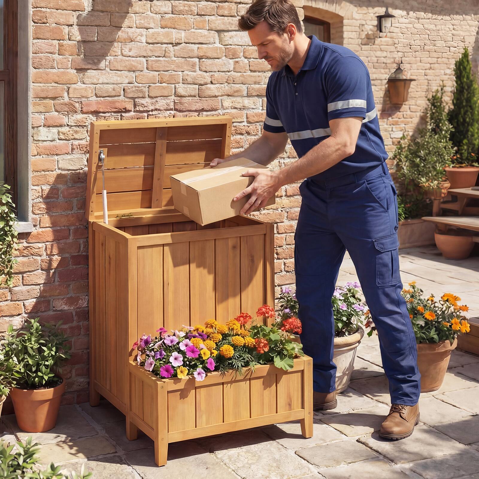 Alt View 1. Gymax - Gymax Package Delivery Box w/Planter Box Openable Lid & Gas Rod for Pool Accessories - Yellow.
