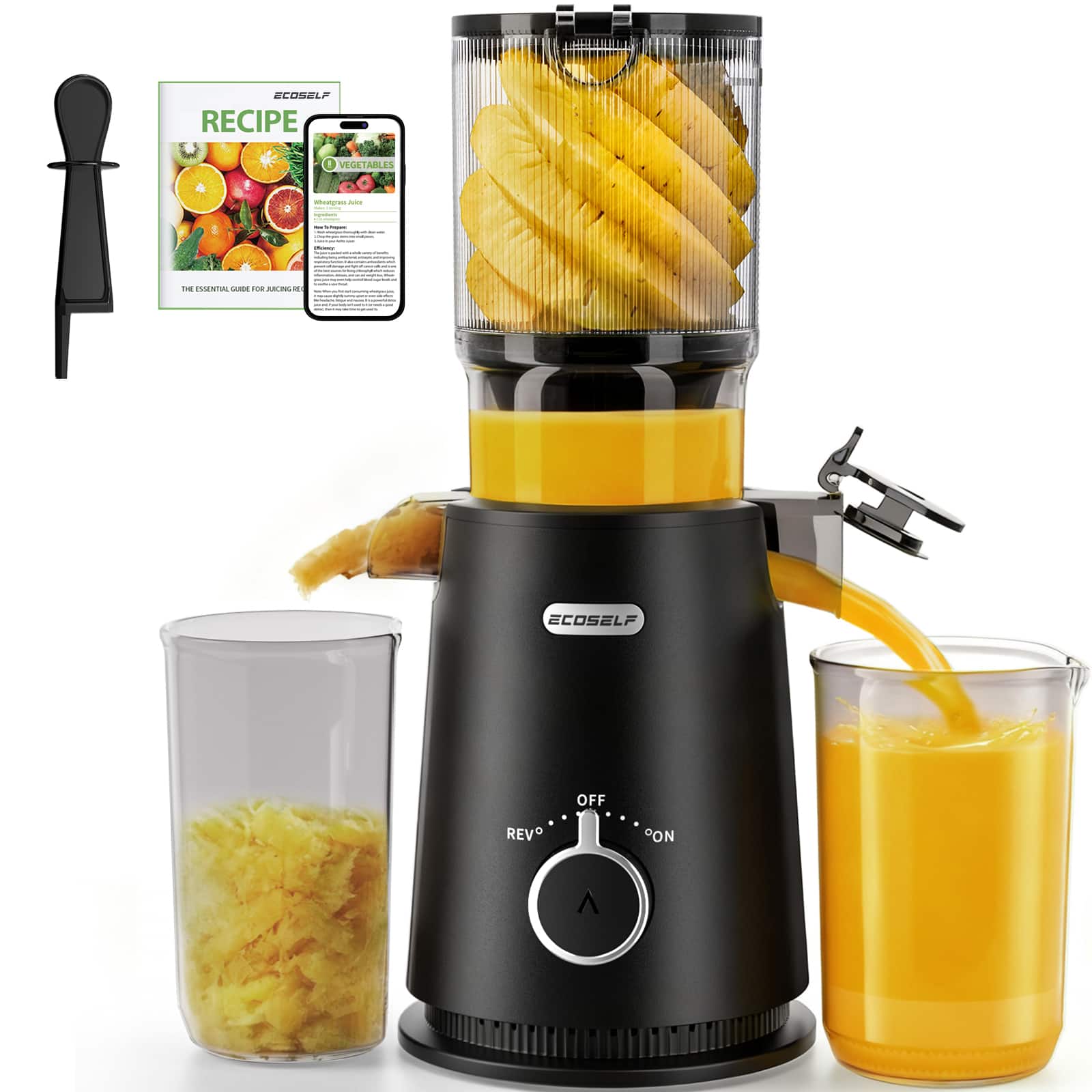 Ecoself - 4.35"Cold Press Juicer Machine for Fruits and Vegetables,Slow Masticating Juicer - Black