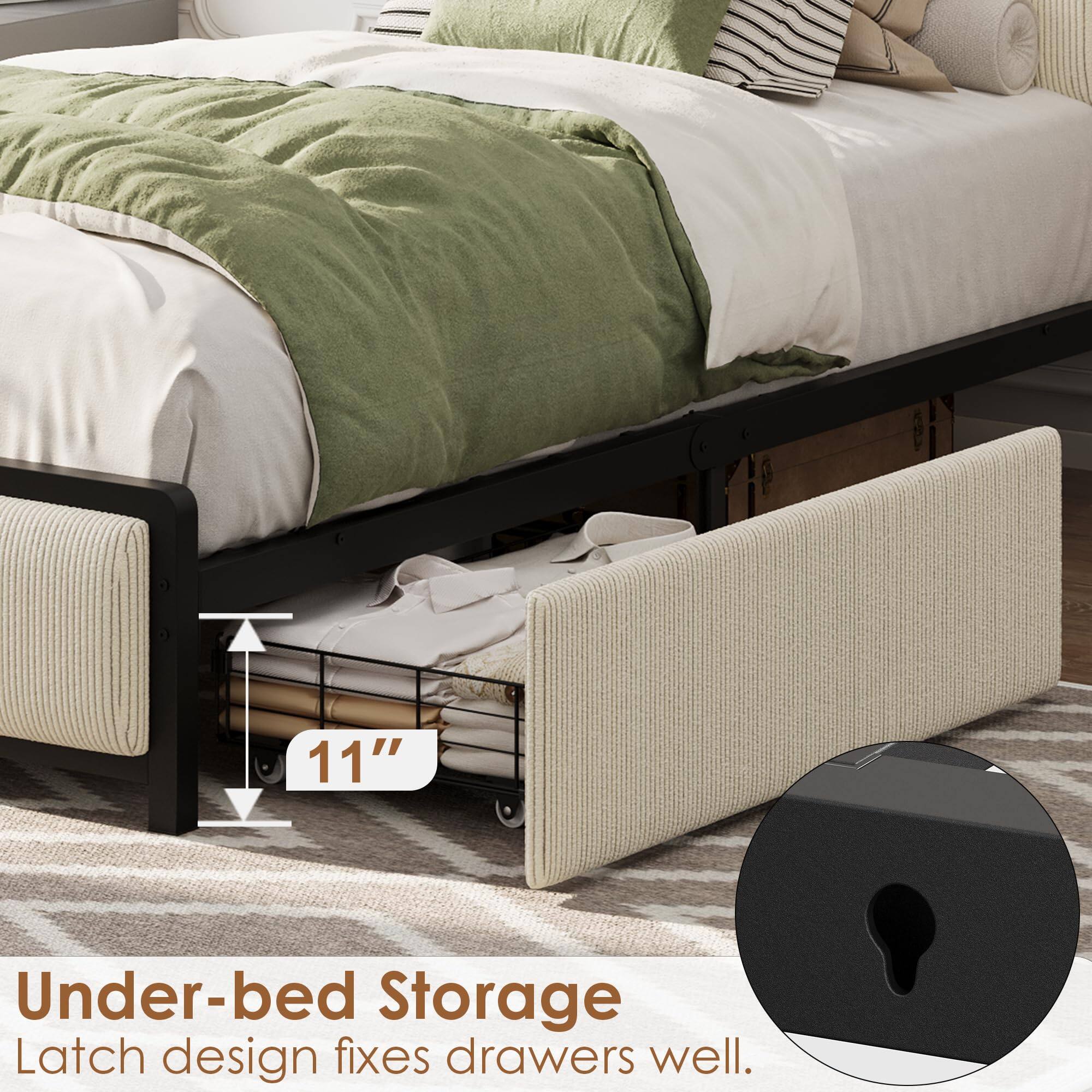 11" Under-bed Storage  
Latch design fixes drawers well.