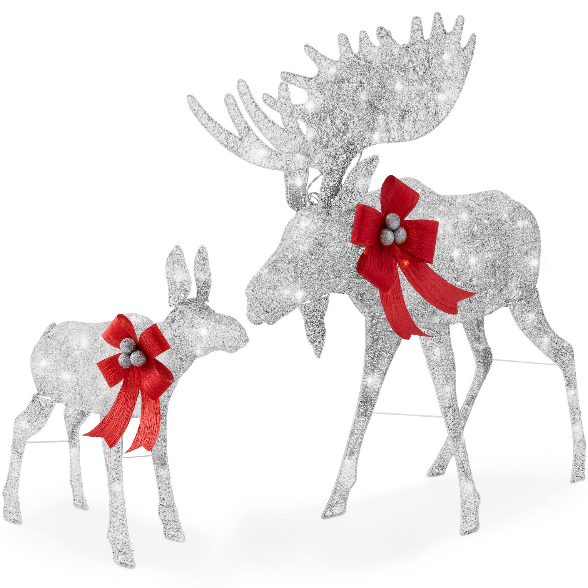 Best Choice Products - 2-Piece Moose Family Lighted Christmas Yard Decor Set w/ 170 LED Lights, Stakes, Zip Ties - Silver