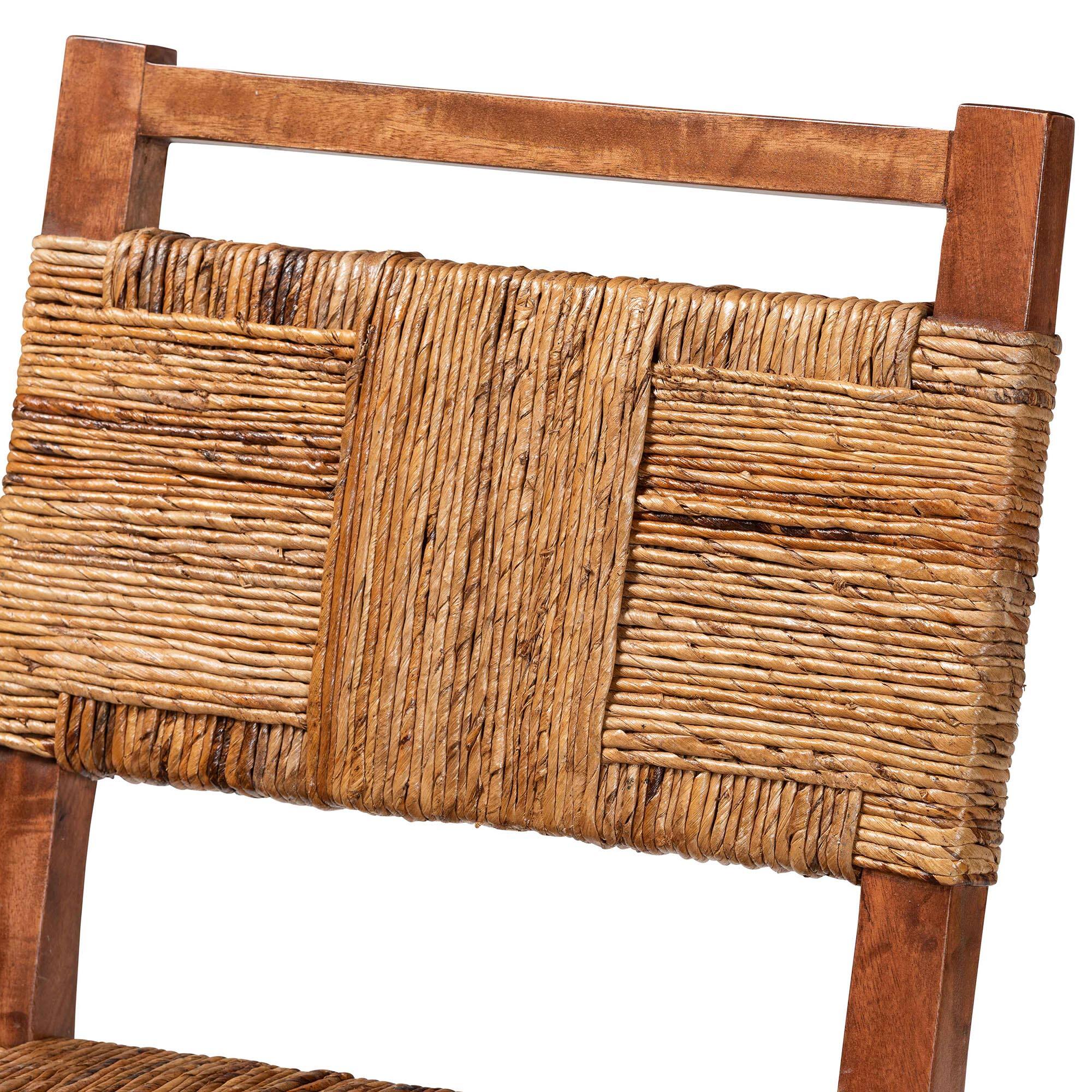 Back. bali & pari - Chabela Seagrass Counter Stool Set of 2 - Solid Mango Wood Frame with Woven Seat and Backrest, Rustic Boho Style - Natural Brown/Light Brown.