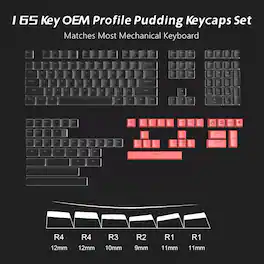 Womier - Pudding Keycaps,Shine Through Key Cap OEM Profile Custom Keys for Cherry MX-stem Switches Mechanical Keyboard - Black-Orange 165 Keys