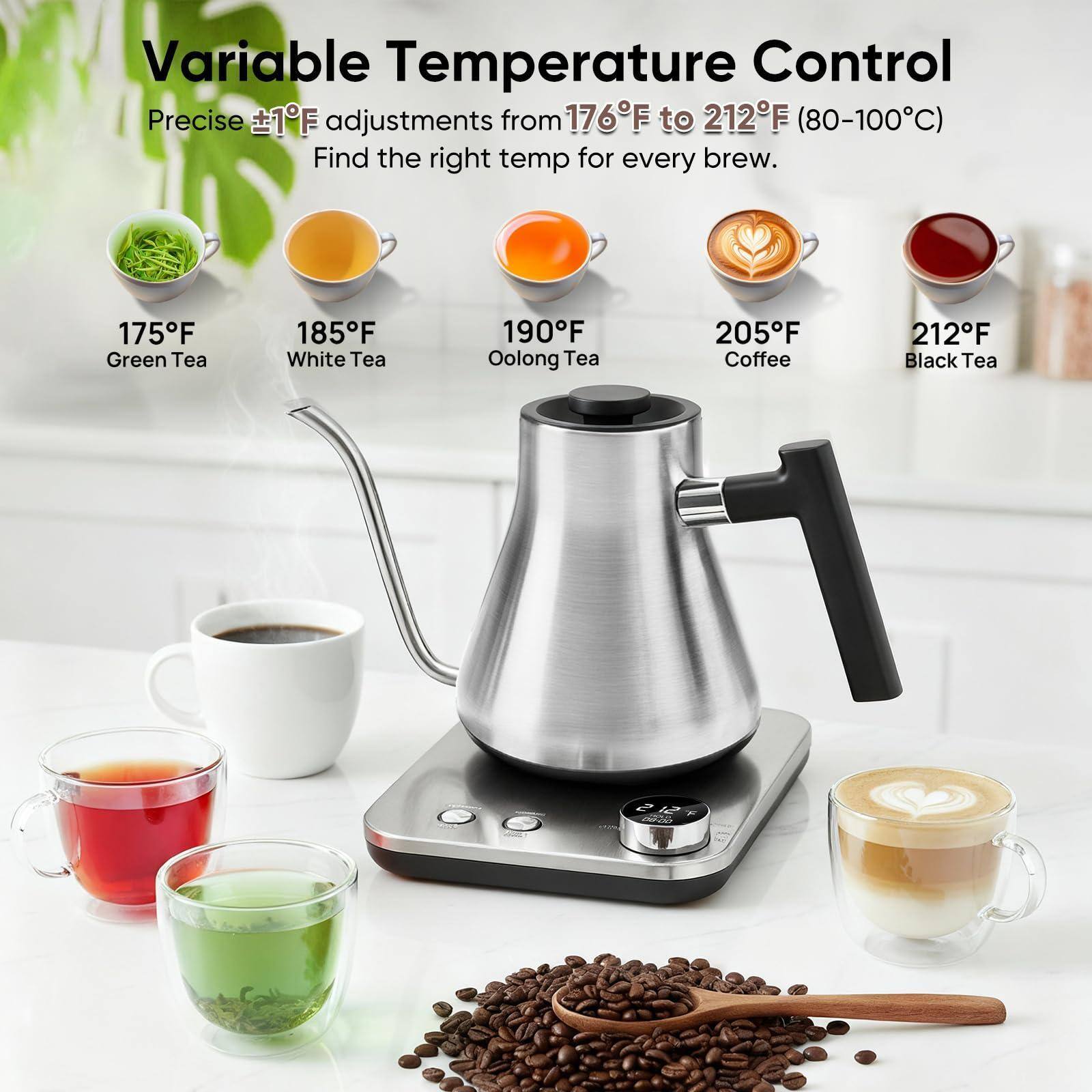 Dapper Styles Gooseneck Electric Kettle With ±1°f Temperature Control ...