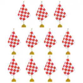 Unique Bargains - 12pcs 12" R/W Checkered Table Flag for Racing/Sport Party, Bamboo Stick & Gold Square Base - Red and White Flag, Gold Base