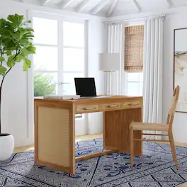 Butler Specialty - Mesa 48 in. W Rectangular Cane and Wood 3 Drawer Writing Desk - Natural