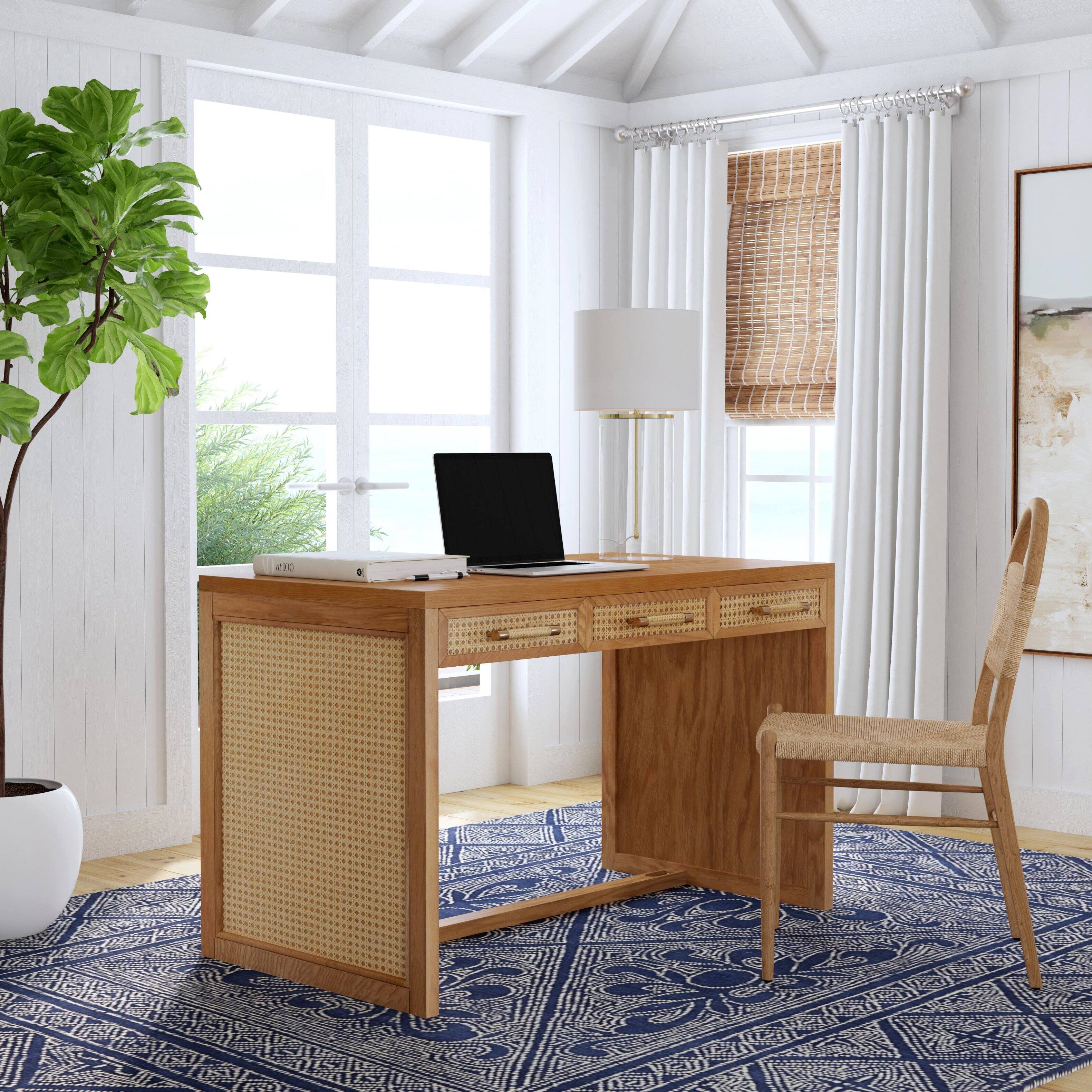 Butler Specialty - Mesa 48 in. W Rectangular Cane and Wood 3 Drawer Writing Desk - Natural