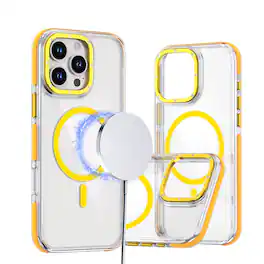 Dteck - Mag Safe Clear Case for Apple iPhone 16 Pro,Shockproof Hard PC Back Slim Bumper Wireless Charging Cover - Yellow