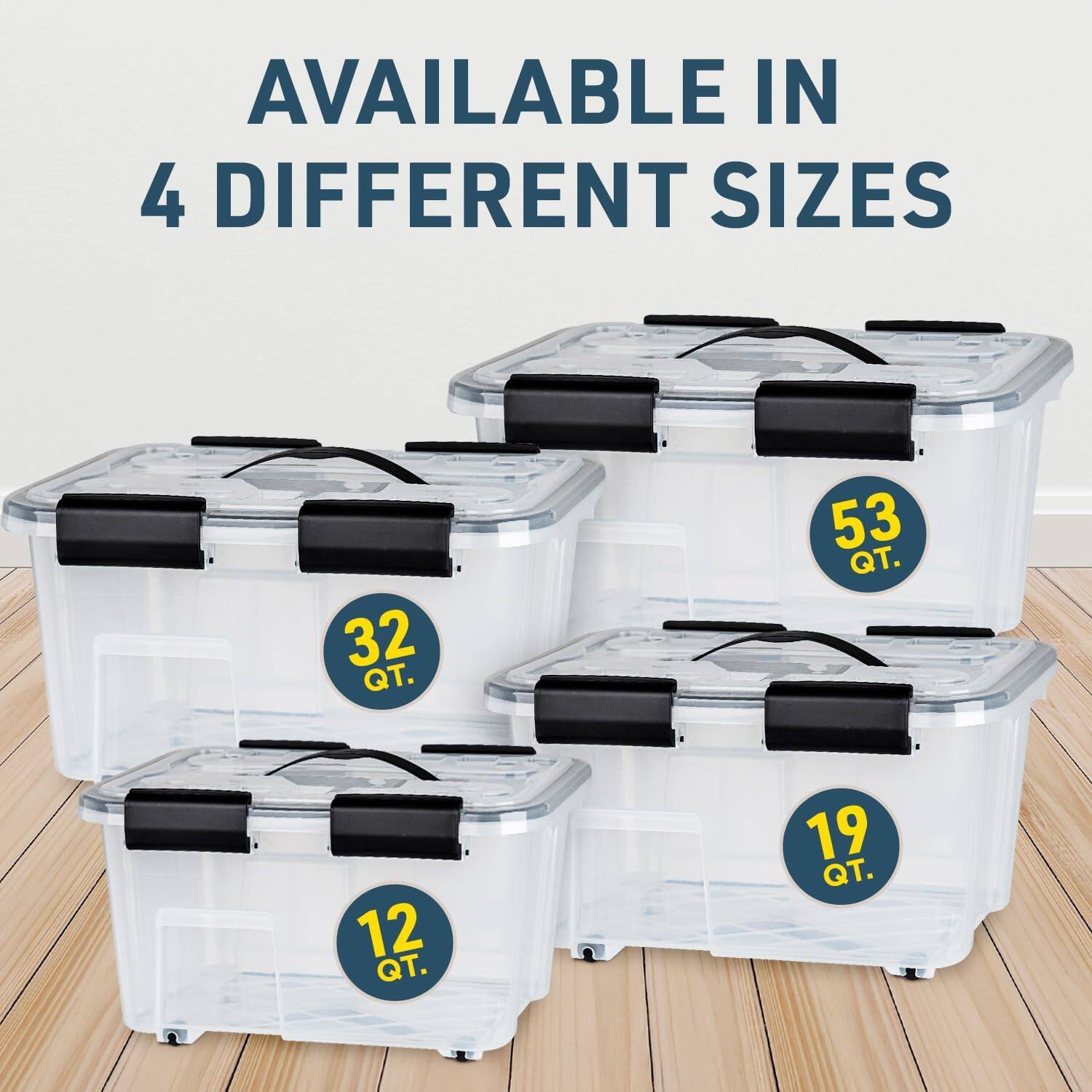AVAILABLE IN 4 DIFFERENT SIZES 12 QT. 19 QT. 32 QT. 53 QT.