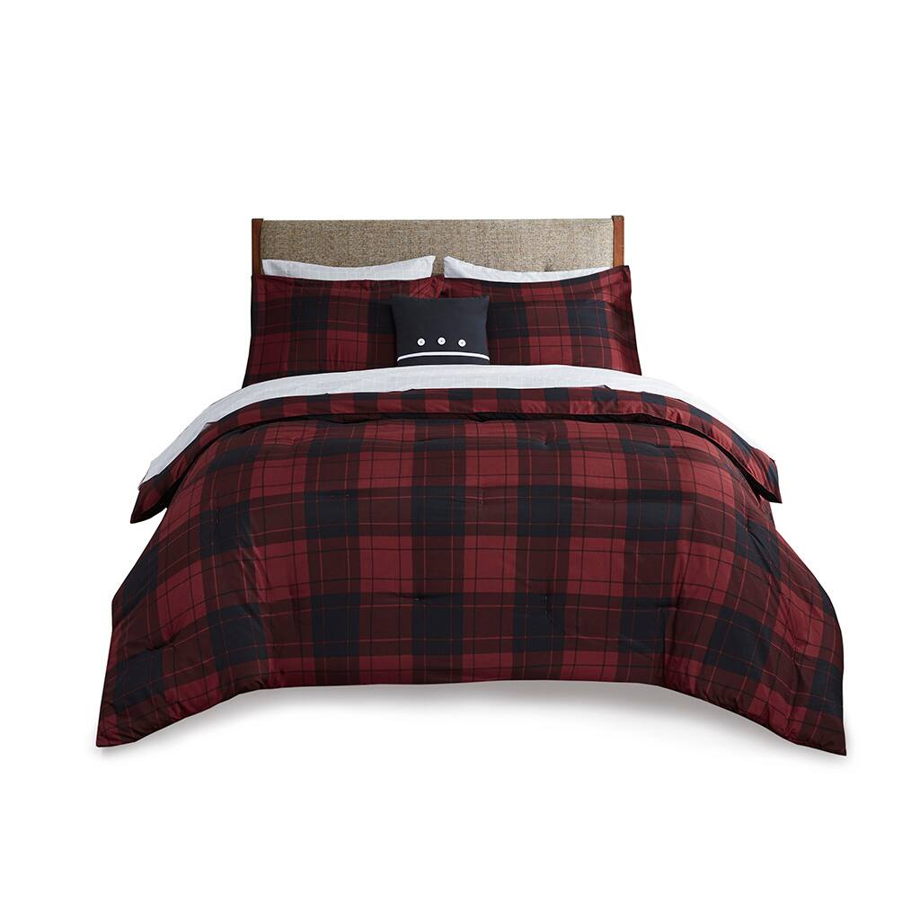 Front. Gracie Mills - Gracie Mills Williamson Rustic 8-Piece Reversible Comforter Set with Bed Sheets - Red Plaid.