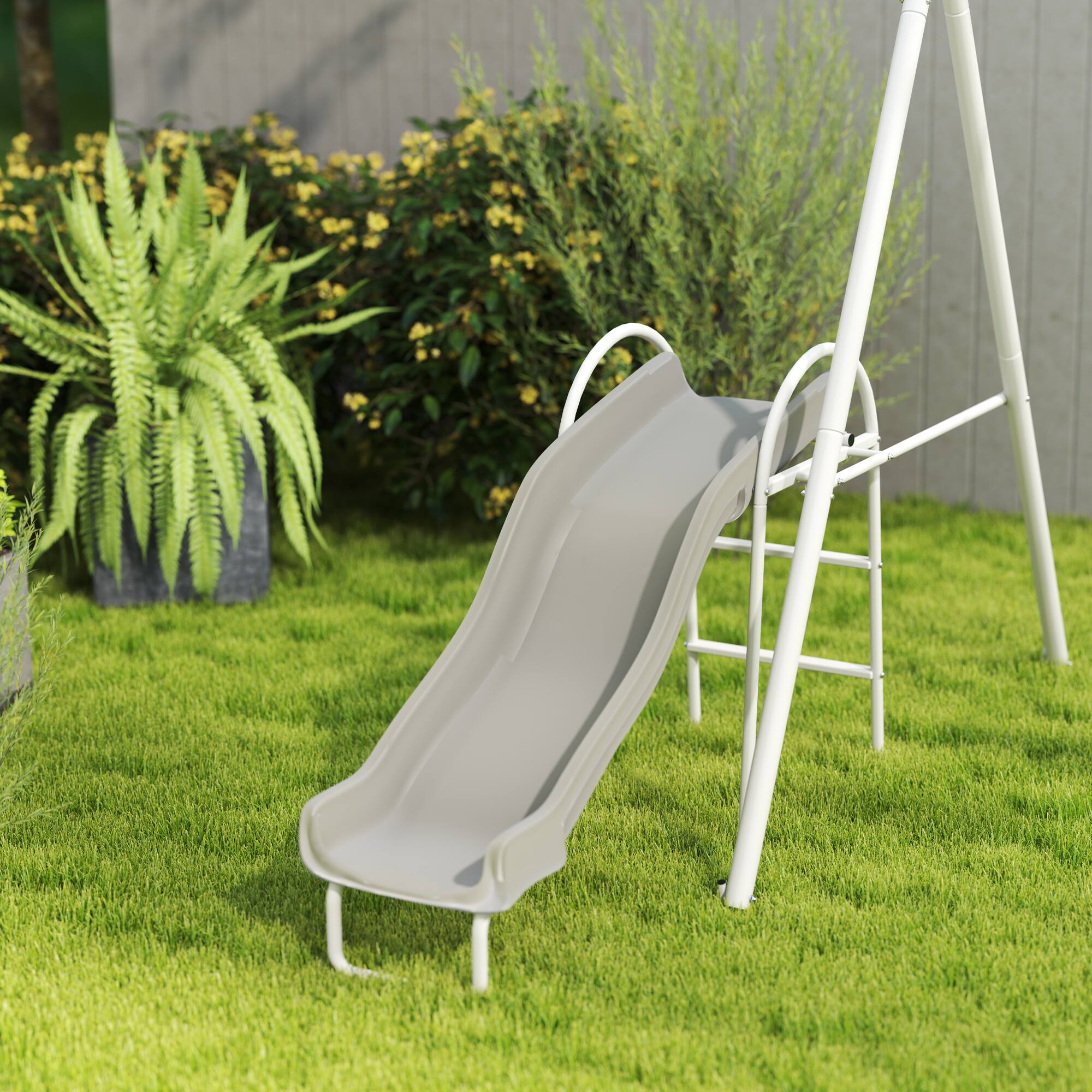 Alt View 8. Outsunny - in 1 Kids Swing Set for Backyard with Heavy-Duty A-Frame Stand, Saucer Swing, Slide, Seesaw, Glider - Gray.