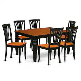 East West Furniture - 7 Pc Kitchen table set with a Kitchen Table and 6 Wood Dining Chairs in Black - Black & Cherry