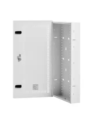 Front. VEVOR - Media Enclosure, 28-Inch, Structured Media Center with Vented Hinged Door, Cable Management Box - White.