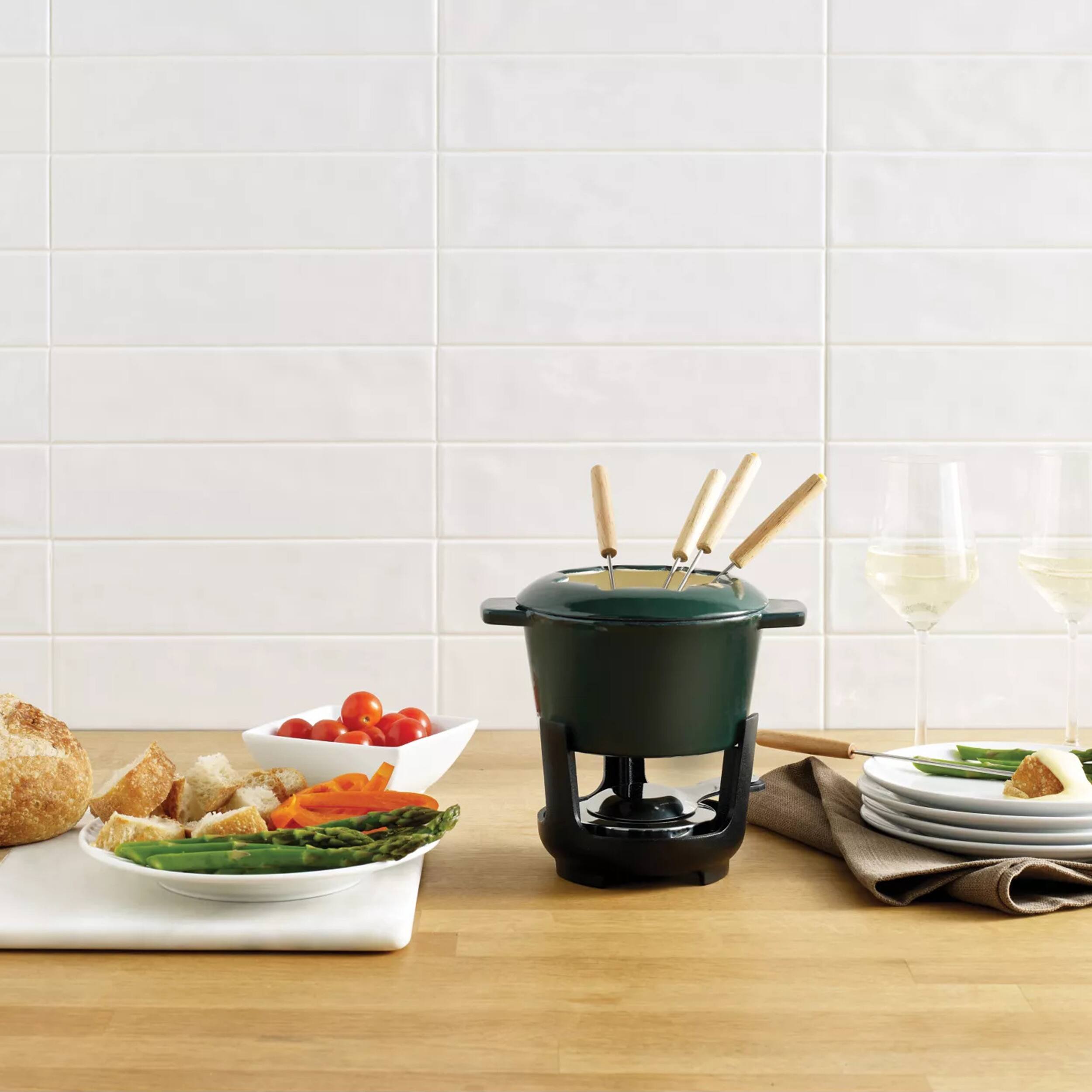 Alt View 6. Our Table - Our Table 13 Piece Enameled Cast Iron Fondue Pot Set in Sycamore - Sycamore.