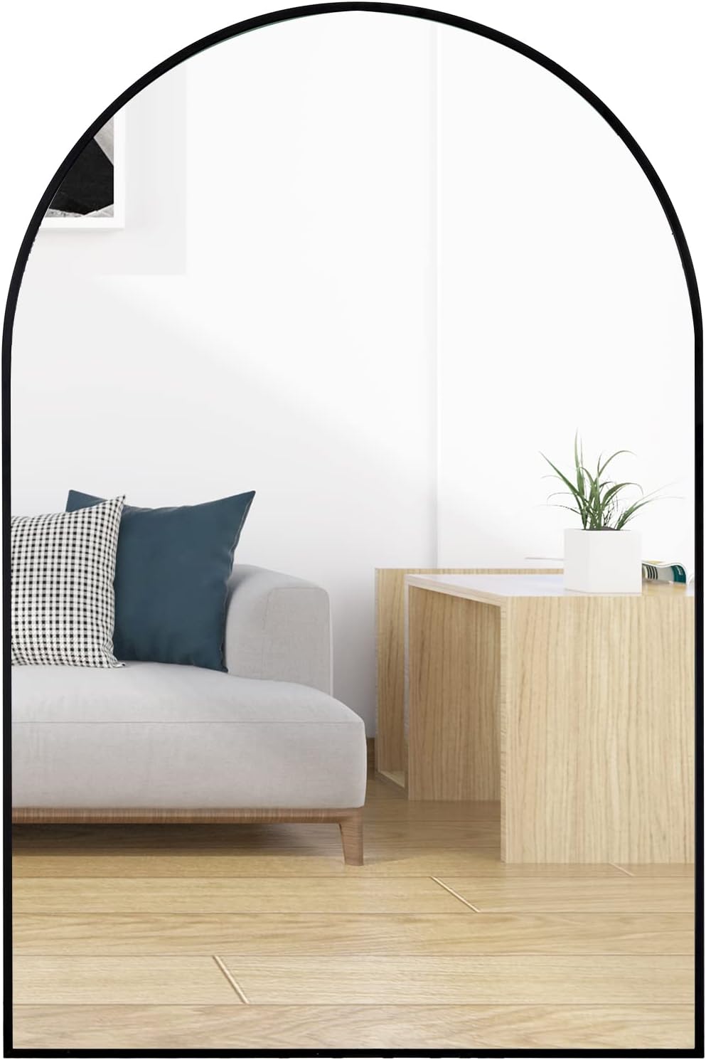 Left. PAIHOME - 20x30 Inch Arched Wall Mirror, HD Glass Rustproof Metal Frame Bathroom Mirror for Wall, Dual-Use Vanity Mirror - Black.