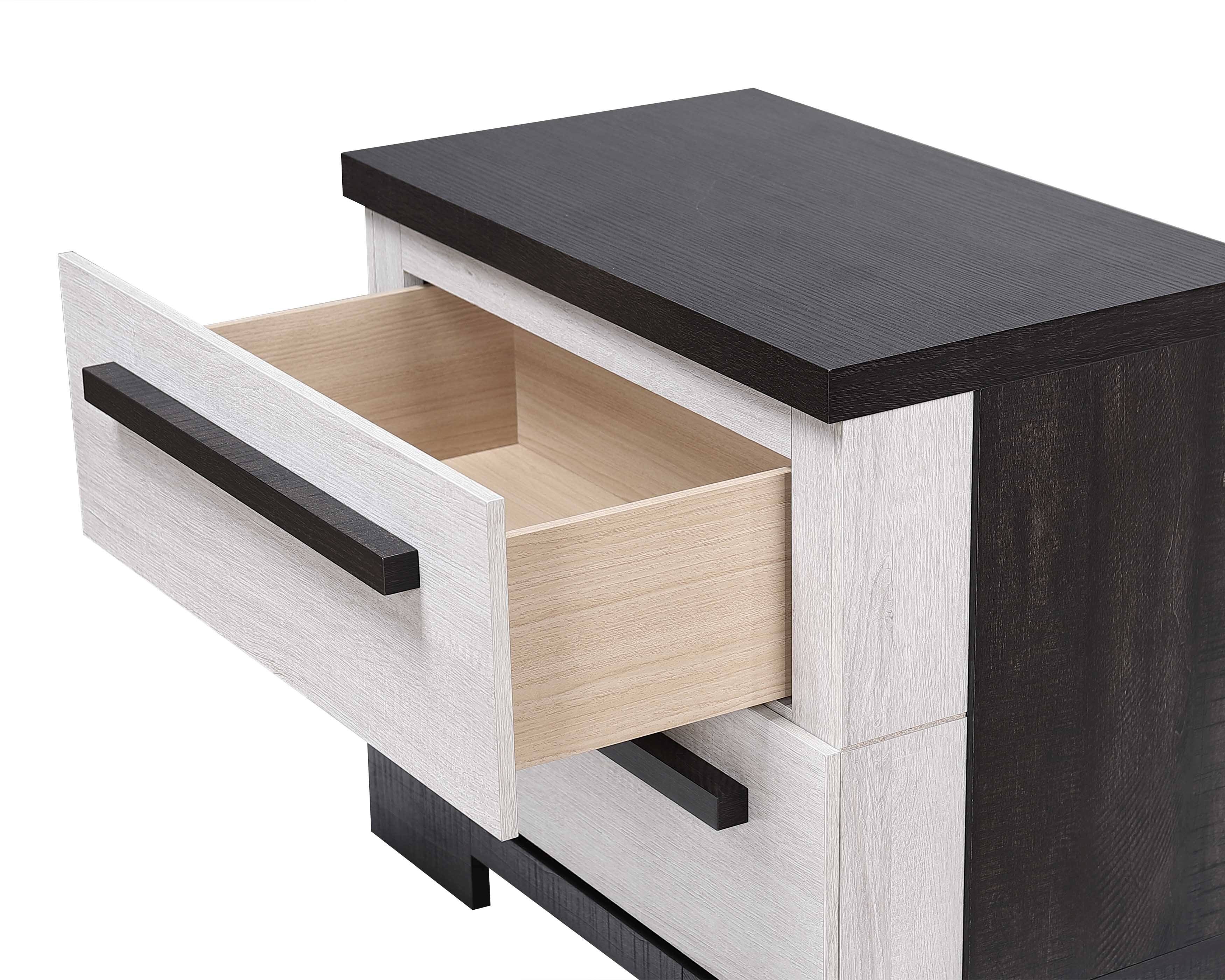 Left. Tiramisubest - Chalk White and Black Finish Wooden Nightstand with 2 Drawers, Contemporary Style - Black|White.