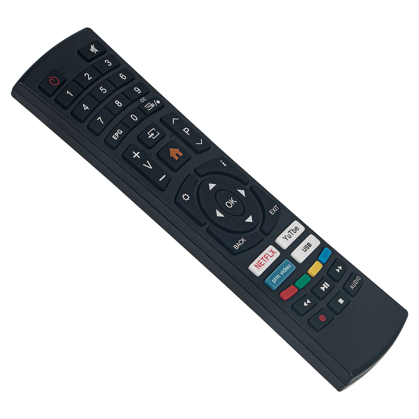 1 2 3  
4 5 6  
7 8 9  
0 CC  

EPG P V + > I i OK EXIT  

YouTube BACK USB NETFLIX video  
prm AUDIO  

44