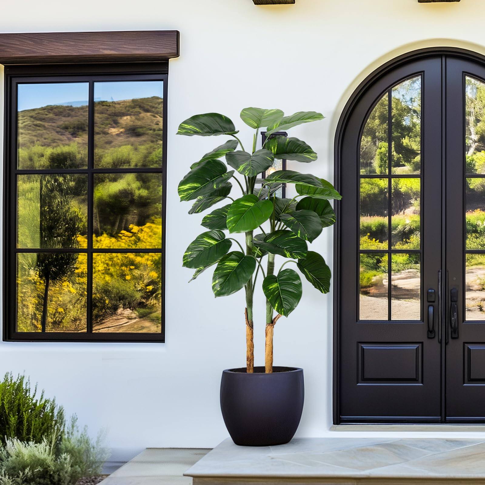Alt View 2. Homhougo - 6FT Golden Pothos – Artificial Scindapsus Floor Plant with Realistic Vines, Indoor Decor, Potted - Green.