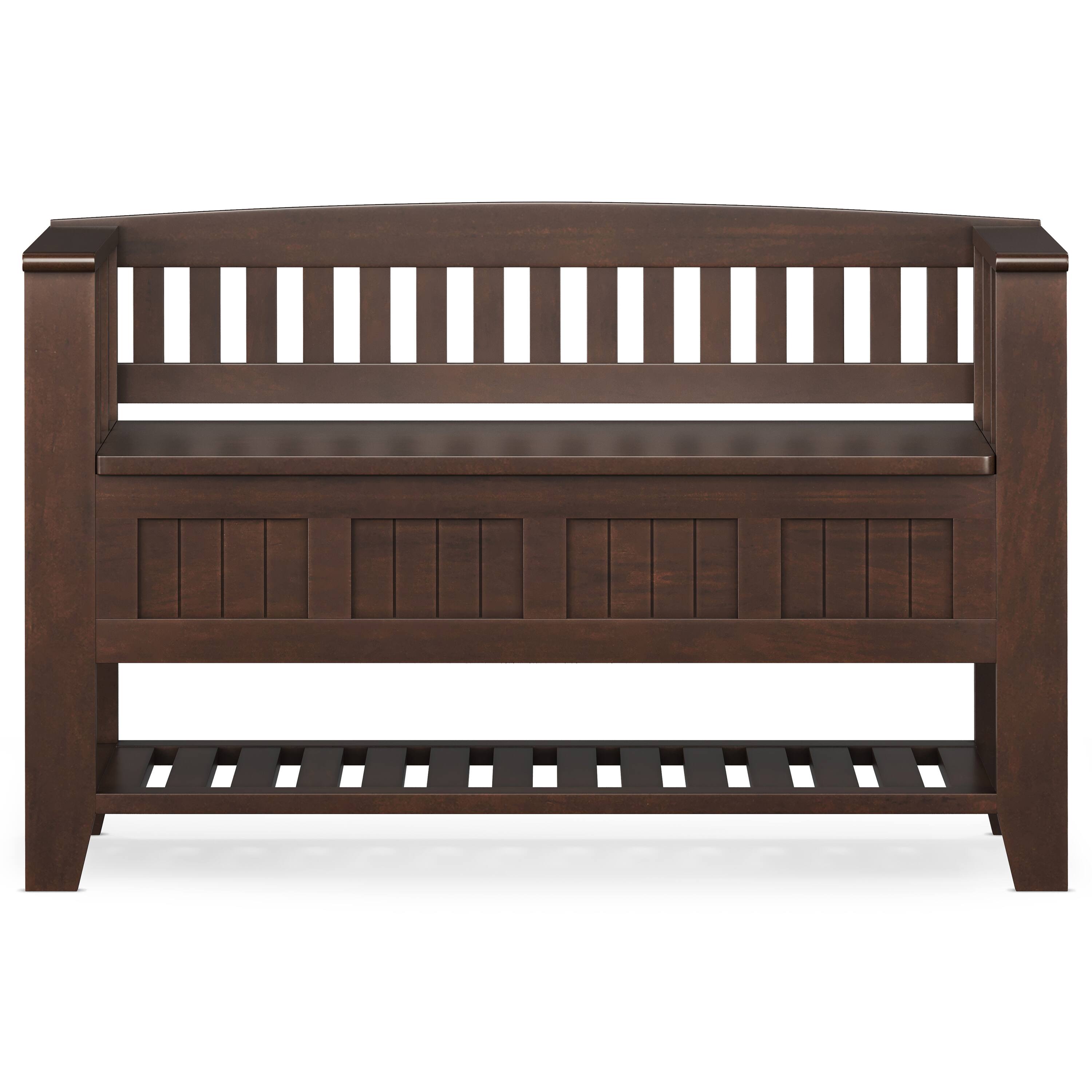 Left. Simpli Home - Acadian Solid Wood 48 inch Wide Storage Bench with Shelf and 36 inch Wide Storage Cabinet in Brunette Brown - Brunette Brown.