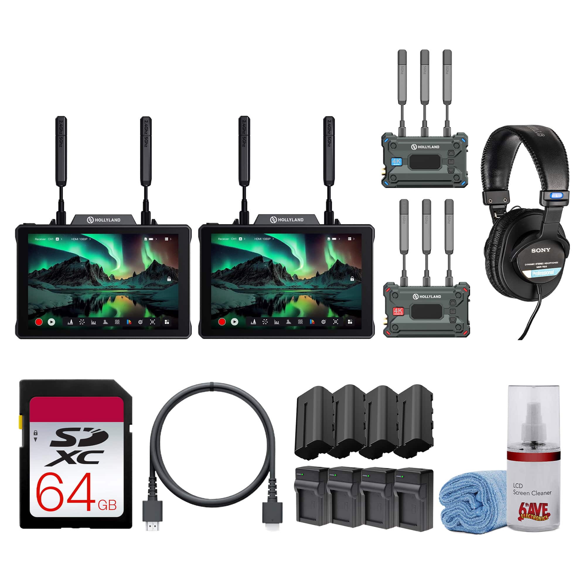 HollyView - Hollyland Pyro S Wireless Video Transmitter Receiver 4K HDMI SDI Bundle - Black
