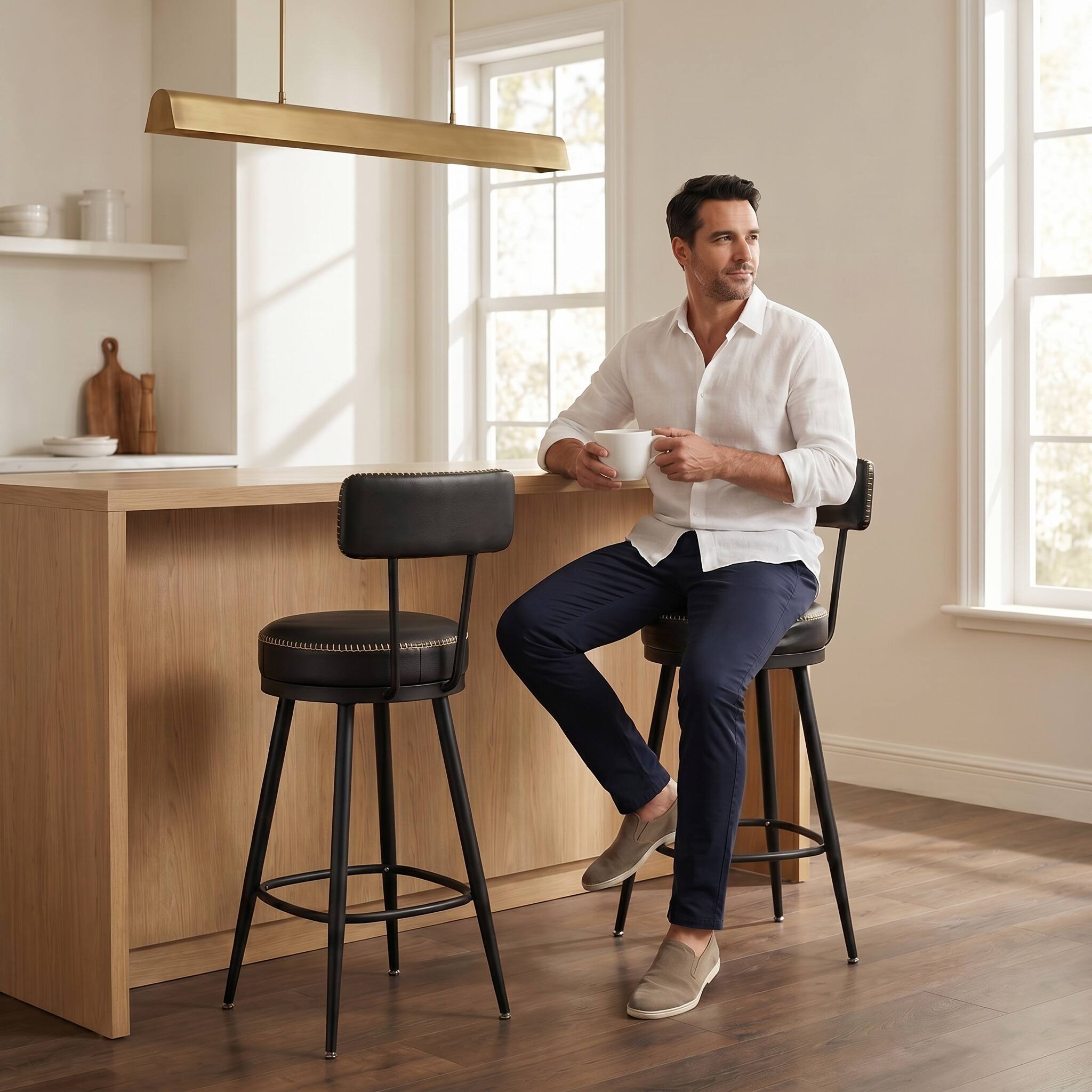 Alt View 4. Songmics Home - VASAGLE EKHO Collection – Set of 2 Counter Height Backless Swivel Bar Stools in Ink Black - Black.