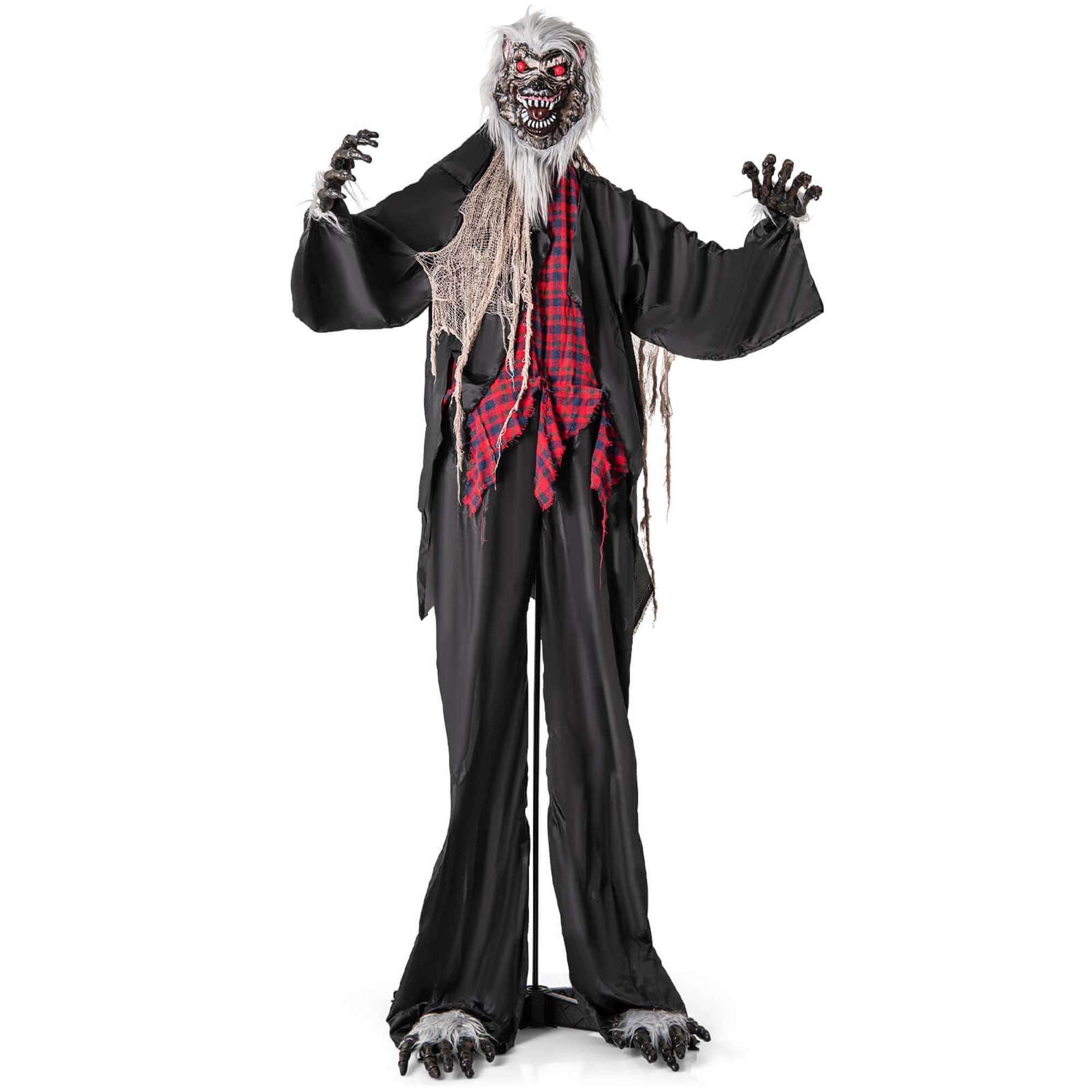 Costway - 8.2Ft Halloween Animatronics Sound-activated Werewolf with Light-up Eyes - Black