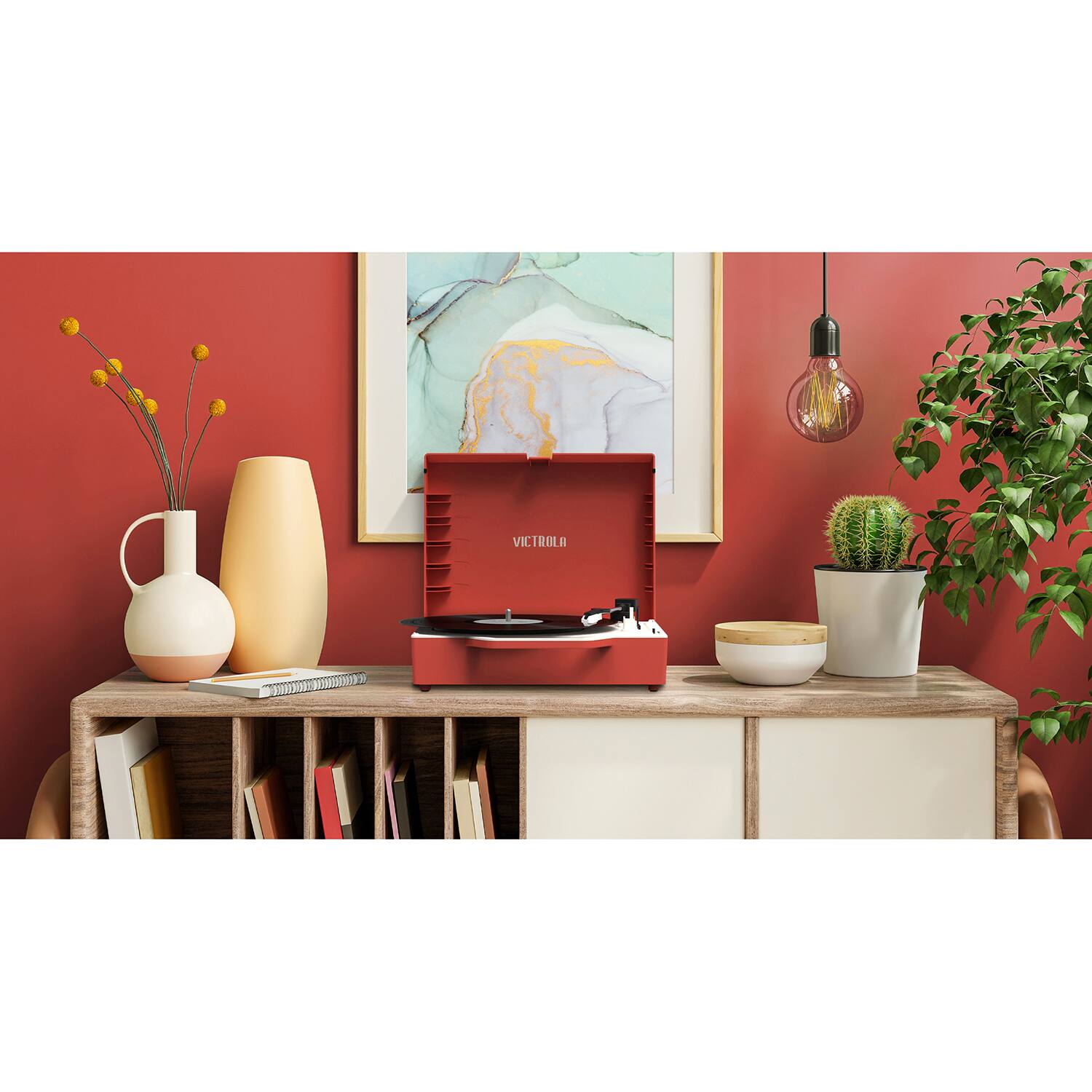 Alt View 29. Victrola - Re-Spin Sustainable Bluetooth Suitcase Record Player - Poinsettia Red.