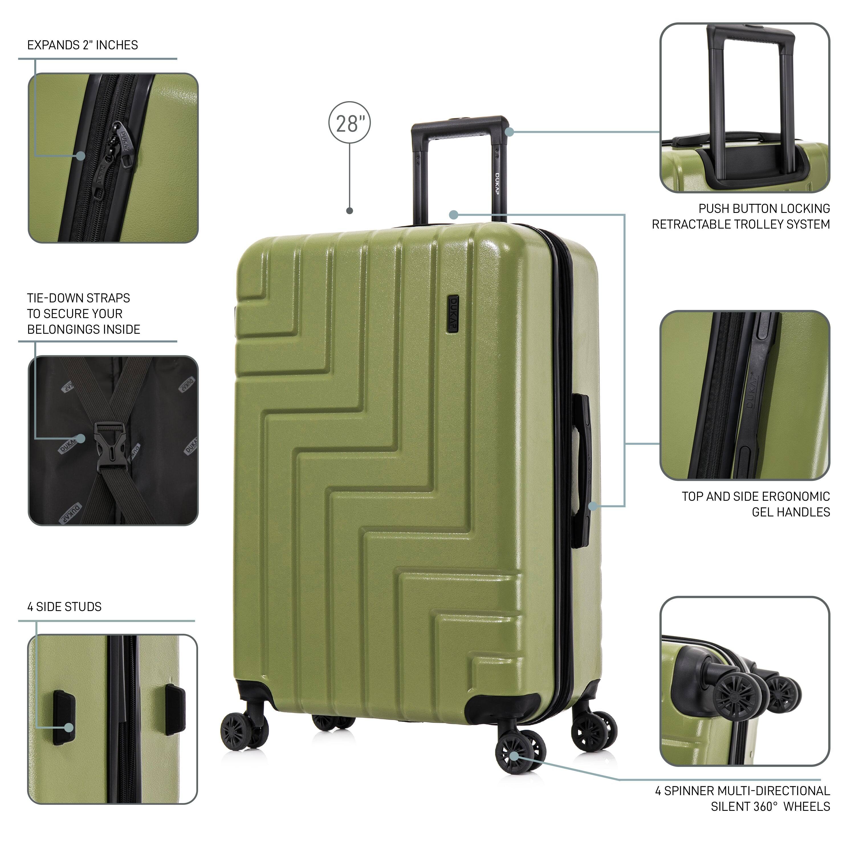 - EXPANDS 2" INCHES
- 28" HEIGHT
- PUSH BUTTON LOCKING RETRACTABLE TROLLEY SYSTEM
- TIE-DOWN STRAPS TO SECURE YOUR BELONGINGS INSIDE
- 4 SIDE STUDS
- TOP AND SIDE ERGONOMIC GEL HANDLES
- 4 SPINNER MULTI-DIRECTIONAL SILENT 360° WHEELS