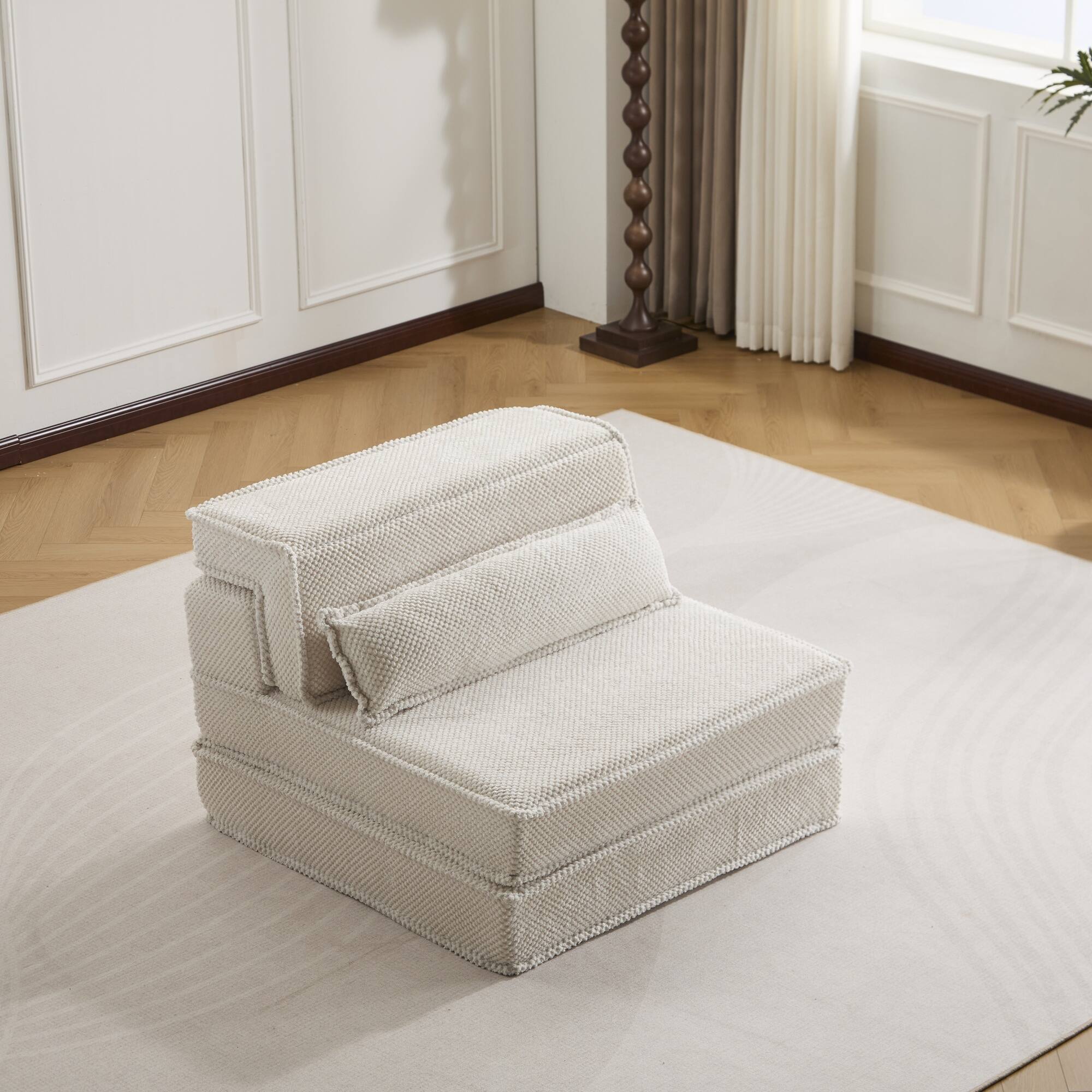 Left. Boyel Living - Convertible Foam Floor Lounge Chair with Pillow - White.