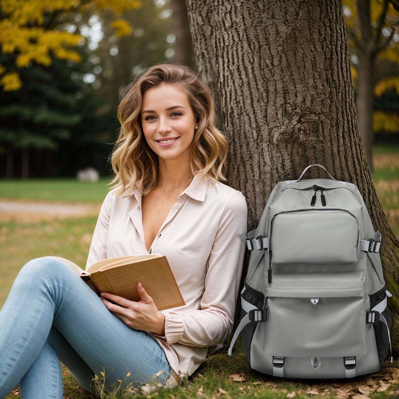 Alt View 6. Unique Bargains - 28L Laptop Backpack, Business for Men, Casual TSA Approved Travel for Women, Water Resistant Daypack - Grey.