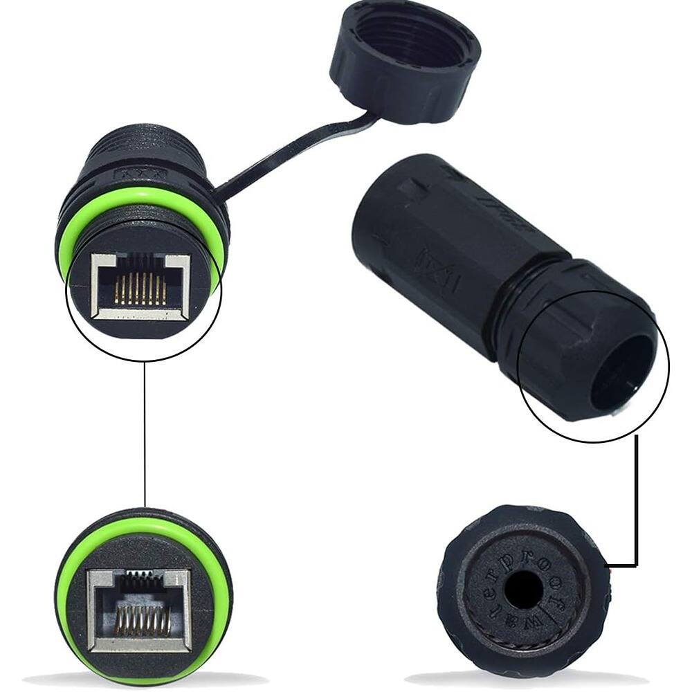 Back. ACJPR - RJ45 CAT5e Waterproof Connectors, Shielded, Green, 2-Pack.