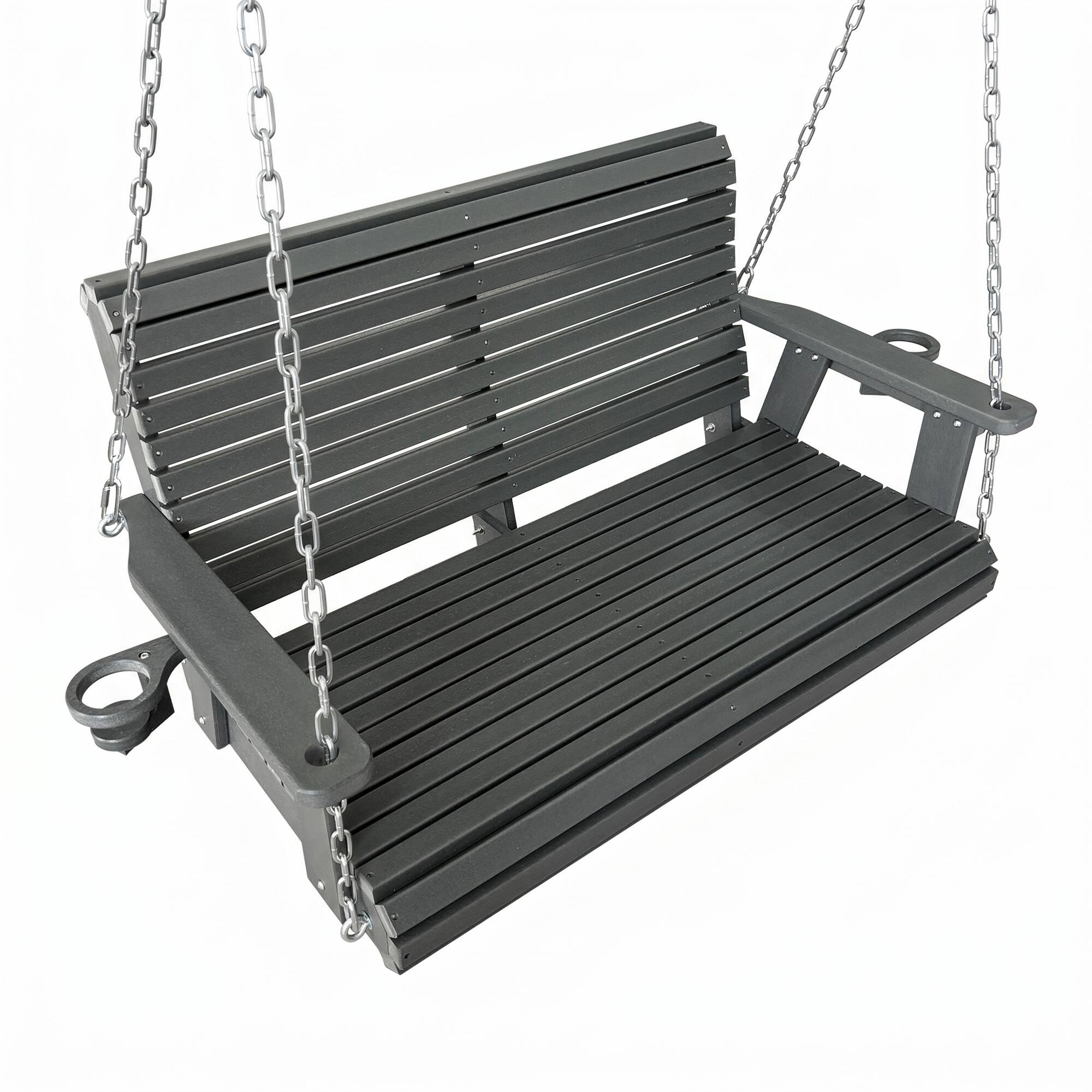 Alt View 4. Fortune Candy - HDPE Outdoor Swing with Cup Holders, All Weather-Resistant Porch Swing, Heavy Duty 1200 LBS, for Patio Garden Yard - Gray.