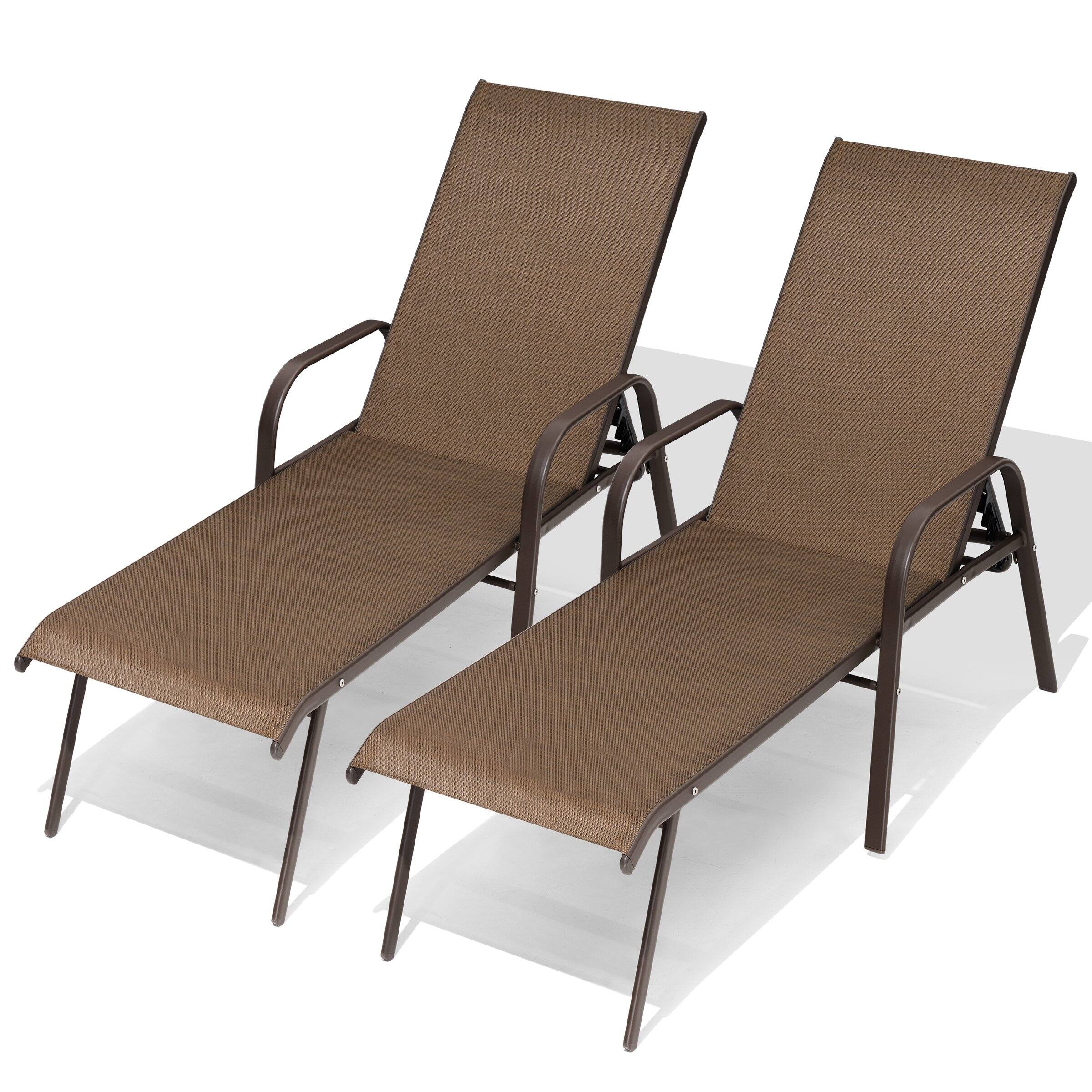 Angle. Crestlive Products - Crestlive Products 2 Pcs Patio Chaise Lounge Chair Adjustable Chair with 5 Positions and Flat Position Brown - Brown.