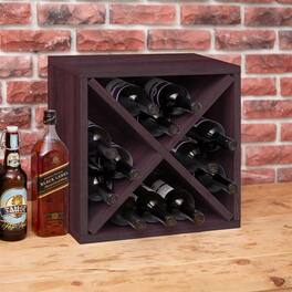 Hivvago - Stackable 12-Bottle Wine Rack Wood Finish - Espresso Brown
