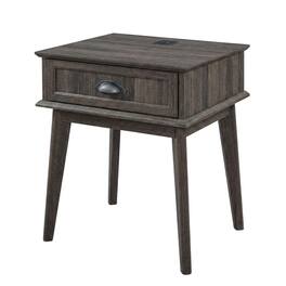 Caffoz - Newport Series Tall End Side Table With Fully Extended Storage Drawer - Smoky Oak