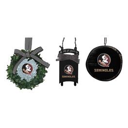 The Memory Company - Florida State Seminoles Three-Pack Wreath, Sled & Circle Ornament Set - Garnet