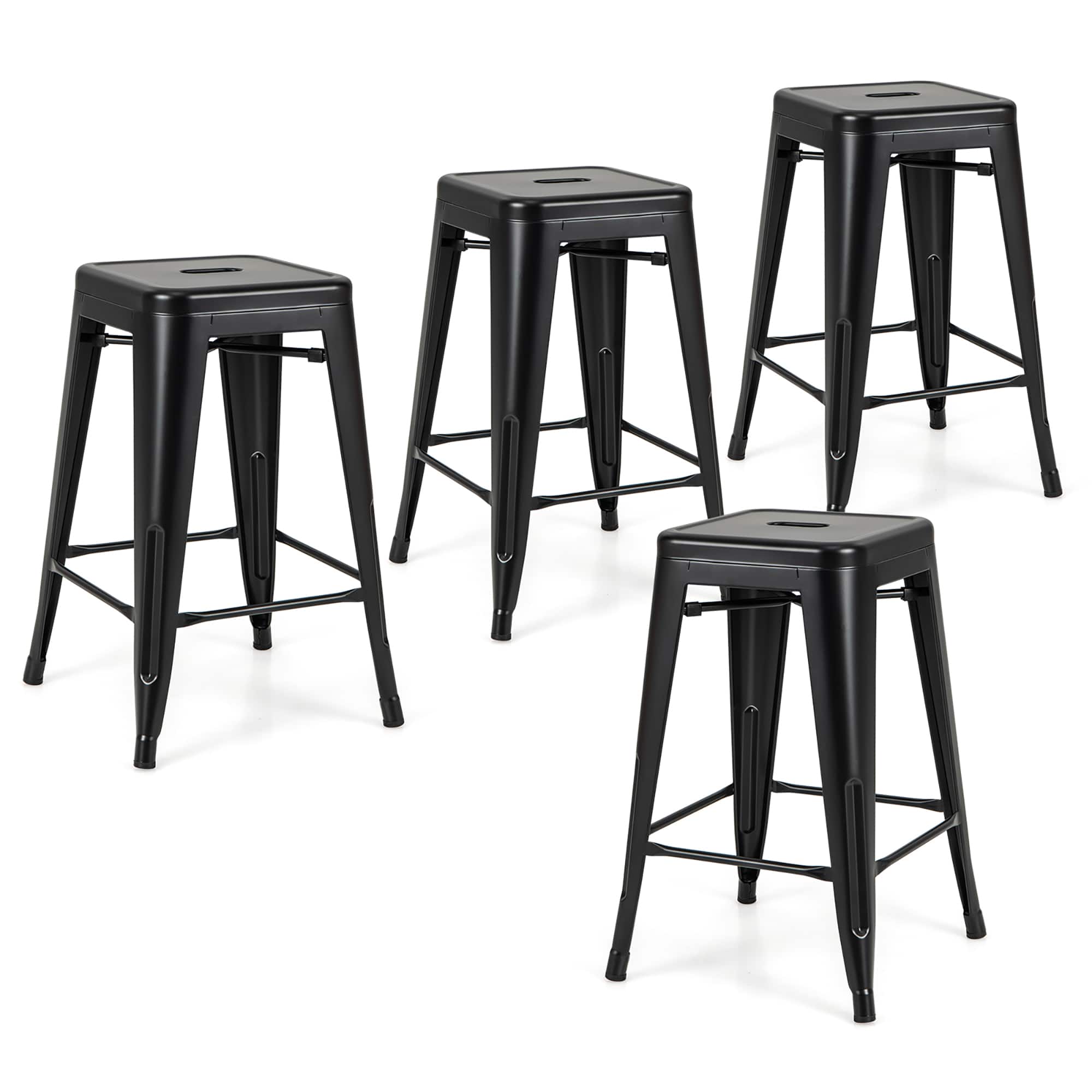 Gymax - 24'' Metal Bar Stools Set of 4 w/ Square Seat Patio Bar Stools Home Kitchen - Black