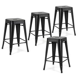 Gymax - 24'' Metal Bar Stools Set of 4 w/ Square Seat Patio Bar Stools Home Kitchen - Black