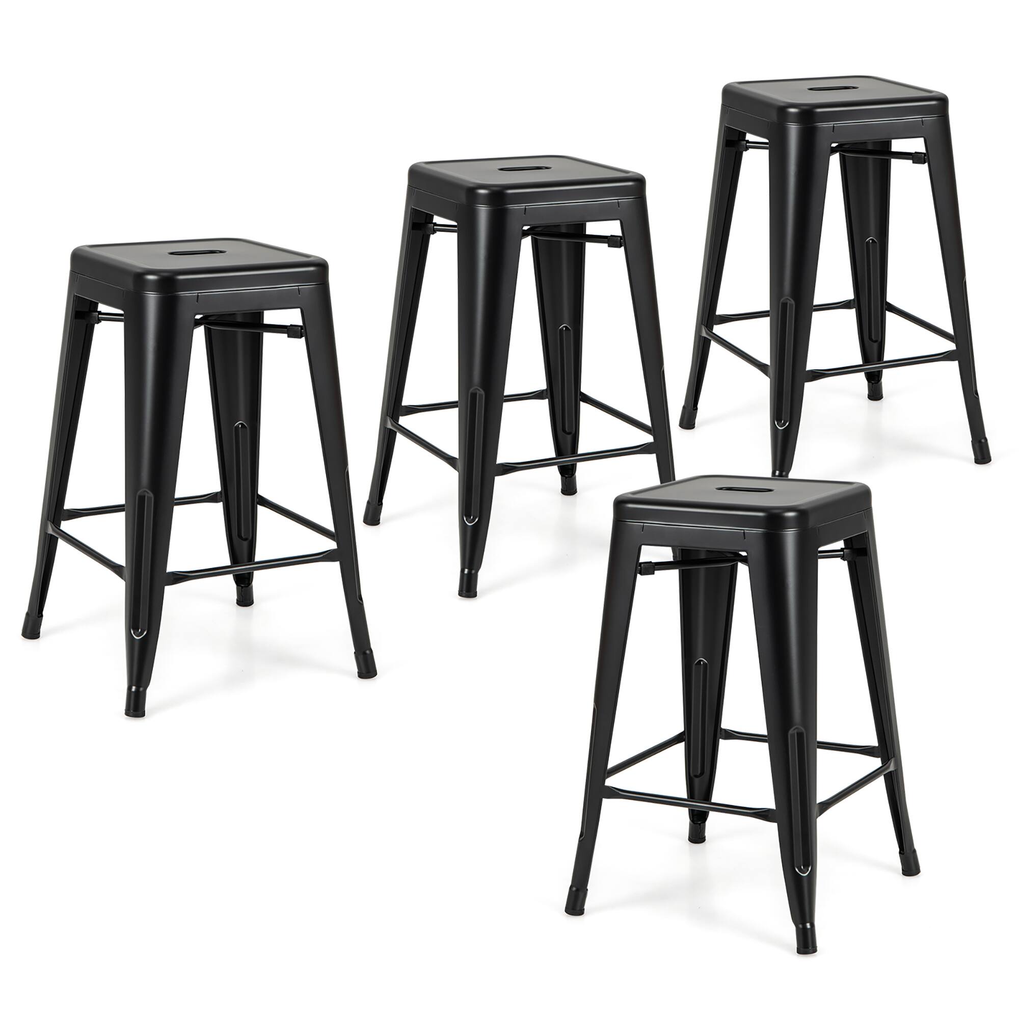 Gymax - 24'' Metal Bar Stools Set of 4 w/ Square Seat Patio Bar Stools Home Kitchen - Black