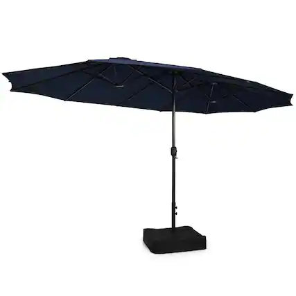 Front. Gymax - Gymax 15FT Double-Sided Twin Umbrella Sun Shade Outdoor Crank Market Base Orange Patio - Navy.