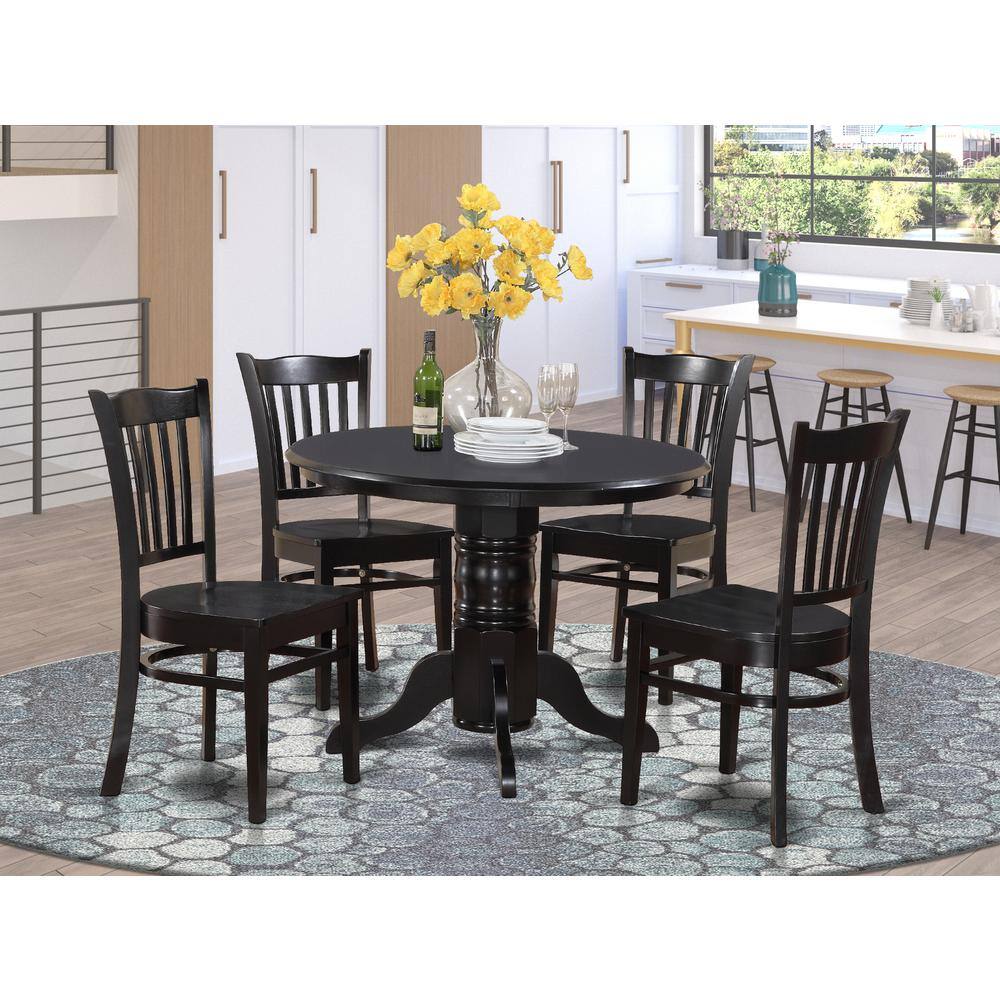 Back. East West Furniture - 5 pcs Small Kitchen Table Set-Round Table and 4 Dining Chairs - Black.