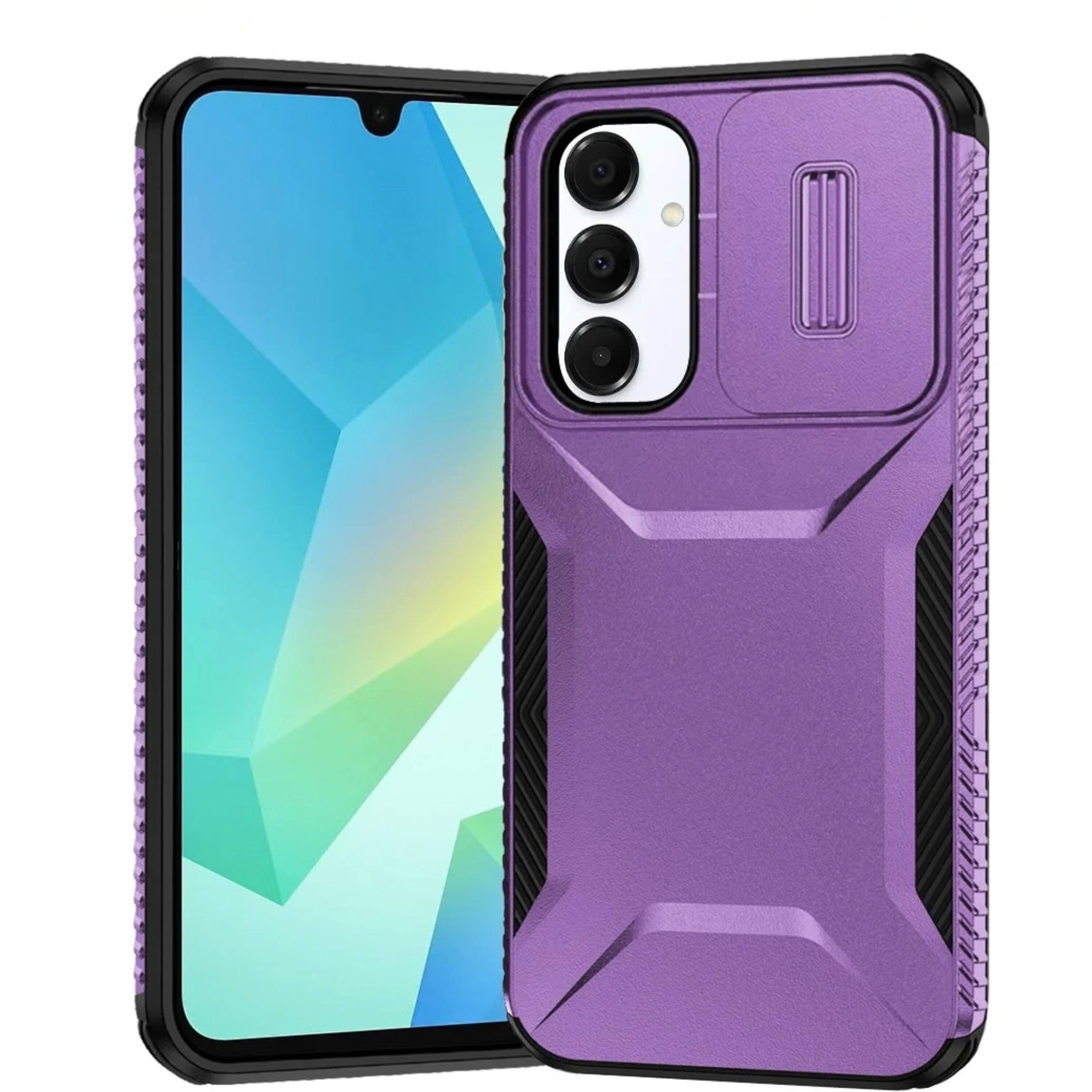 Front. Kitcheniva - Rugged Side Grip Dual Layer Sliding Rear Lens Phone Case With Tempered Glass For Samsung A16 5G Purple - Purple.