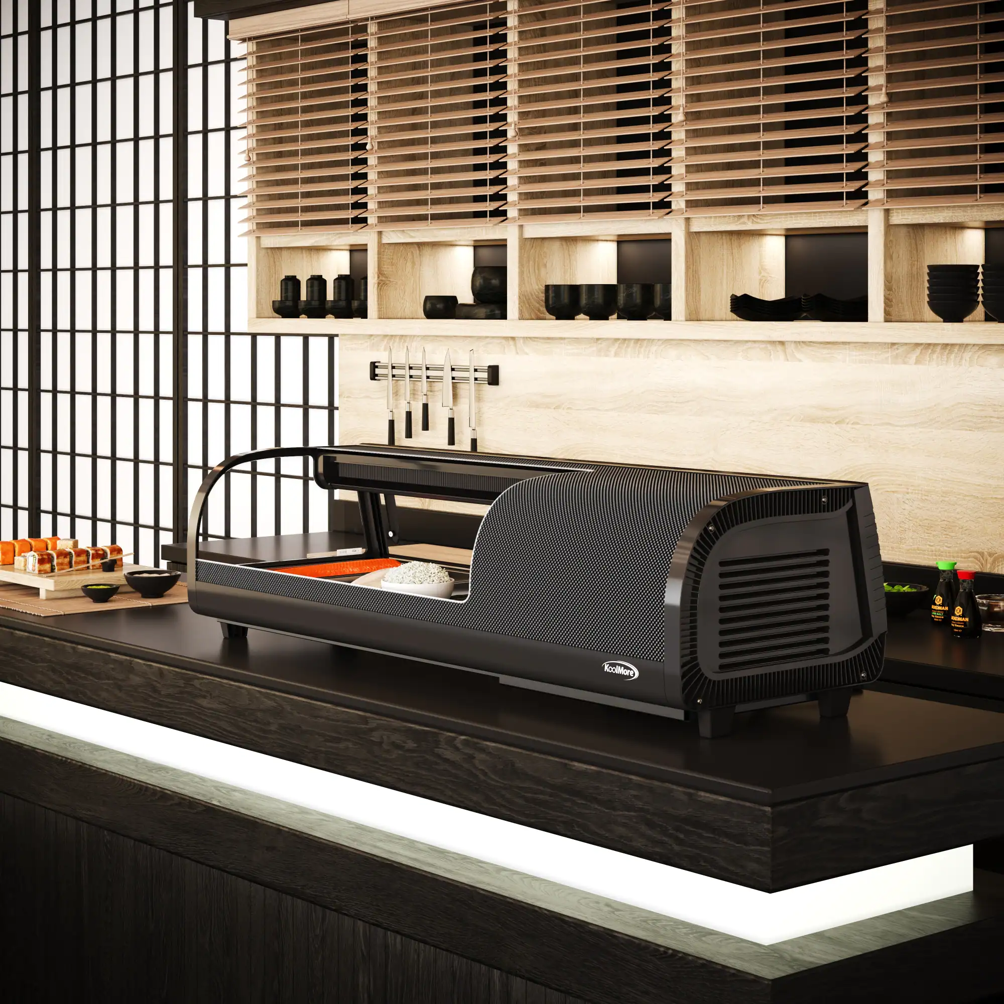 Alt View 3. Koolmore - 46 in. Glass Sushi Countertop Display Refrigerator with 4 Stainless Steel Trays in Black (KM-SR46-BK) - Black.